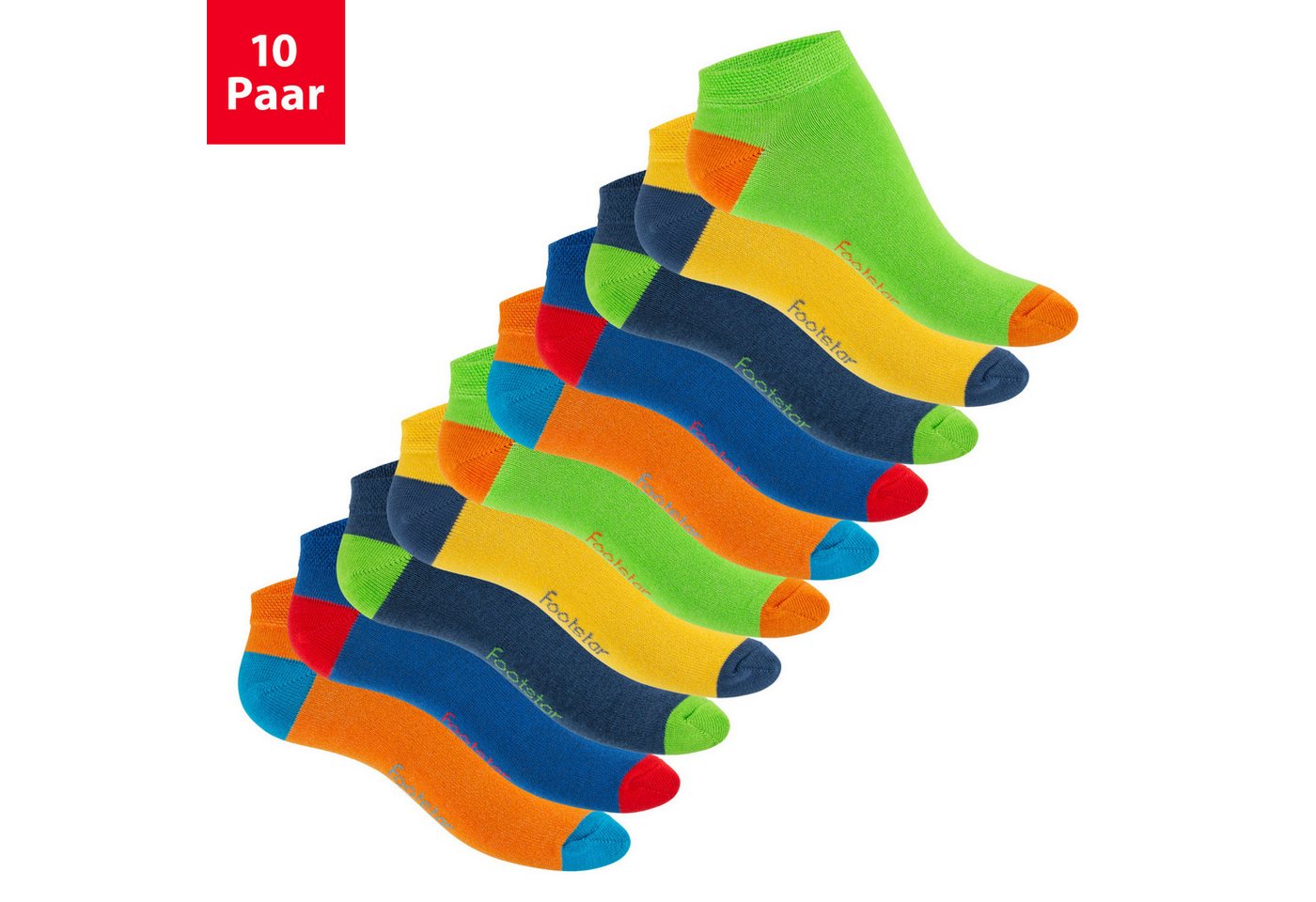 Footstar Sneakersocken 10 Paar Sneaker Socken für Damen & Herren - Bunte Ferse & Spitze (10-Paar)