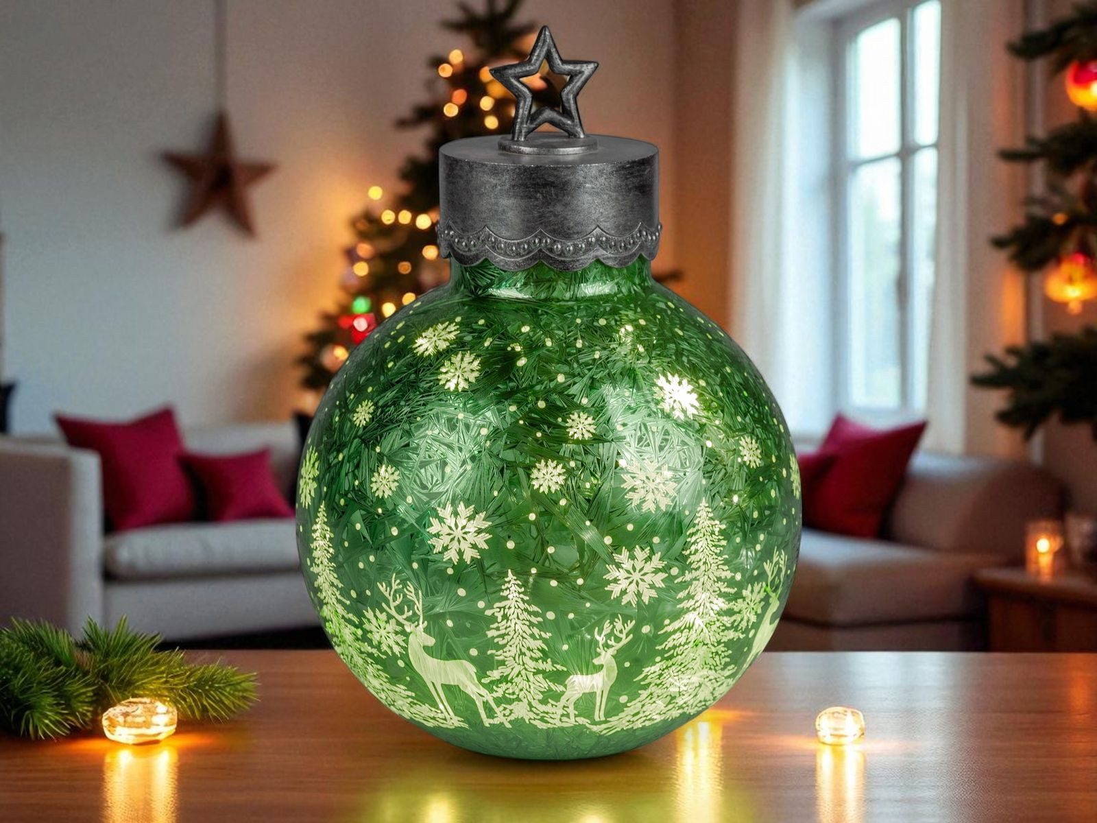formano LED Dekolicht XXL Glas-Kugel Frosty grün 35 cm Timer 6h/18h Weihnac günstig online kaufen