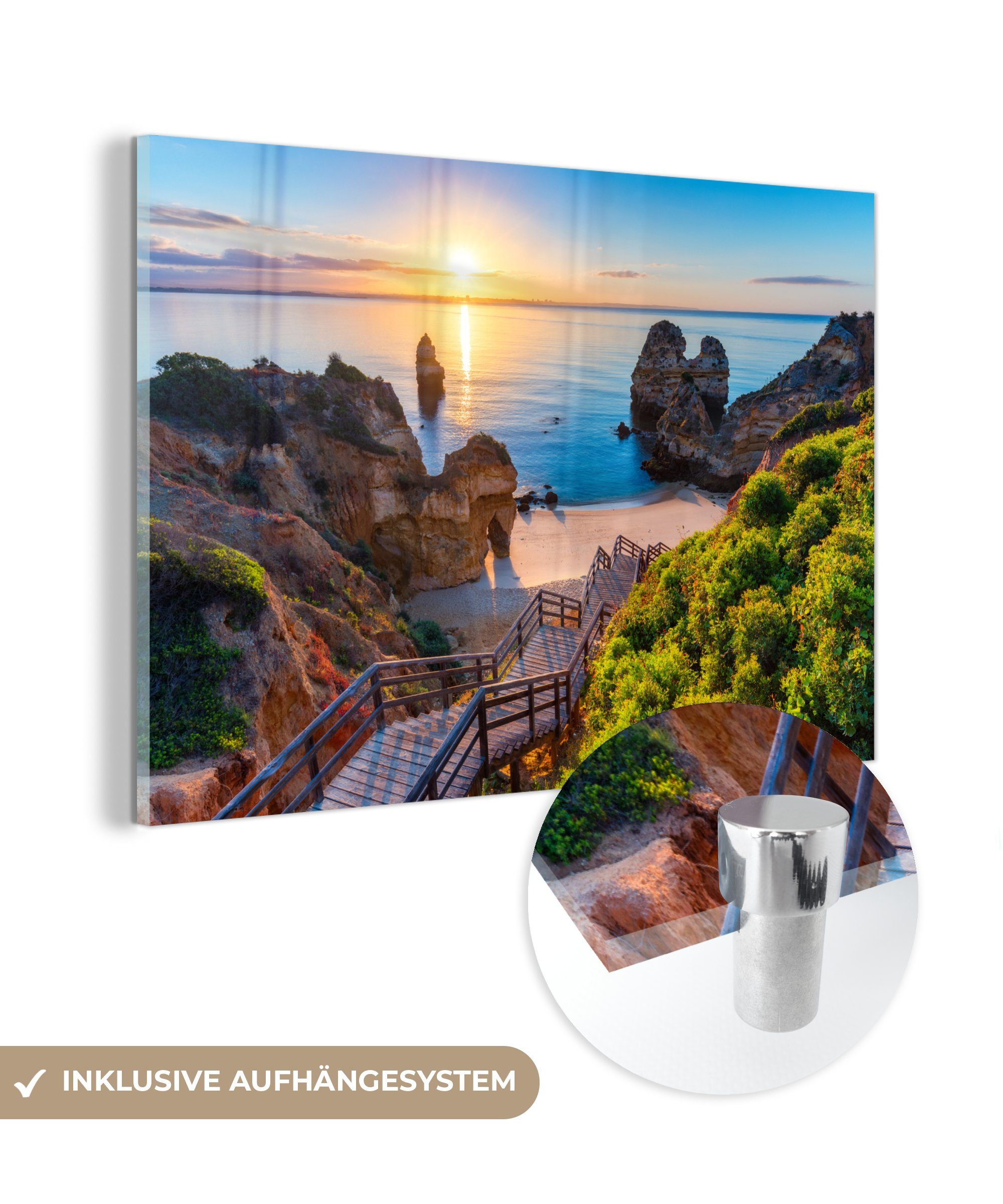 MuchoWow Acrylglasbild Strand - Meer - Portugal, (1 St), Glasbilder - Bilder auf Glas Wandbild - Foto auf Glas - Wanddekoration | Bilder
