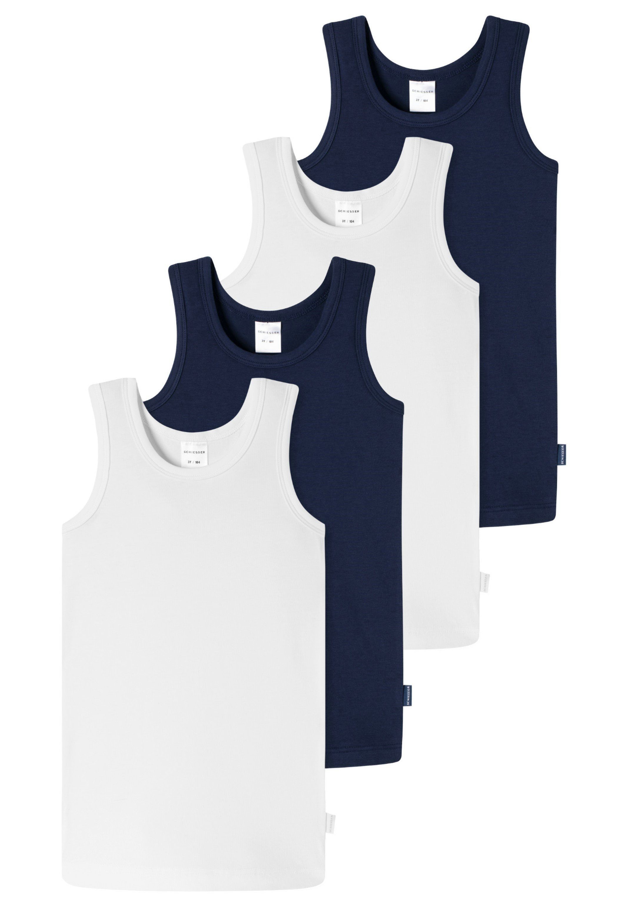 Schiesser Unterhemd 4er Pack Kids Boys 95/5 Organic Cotton (Spar-Set, 4-St) Unterhemd / Tanktop - Baumwolle - Blau / Weiß