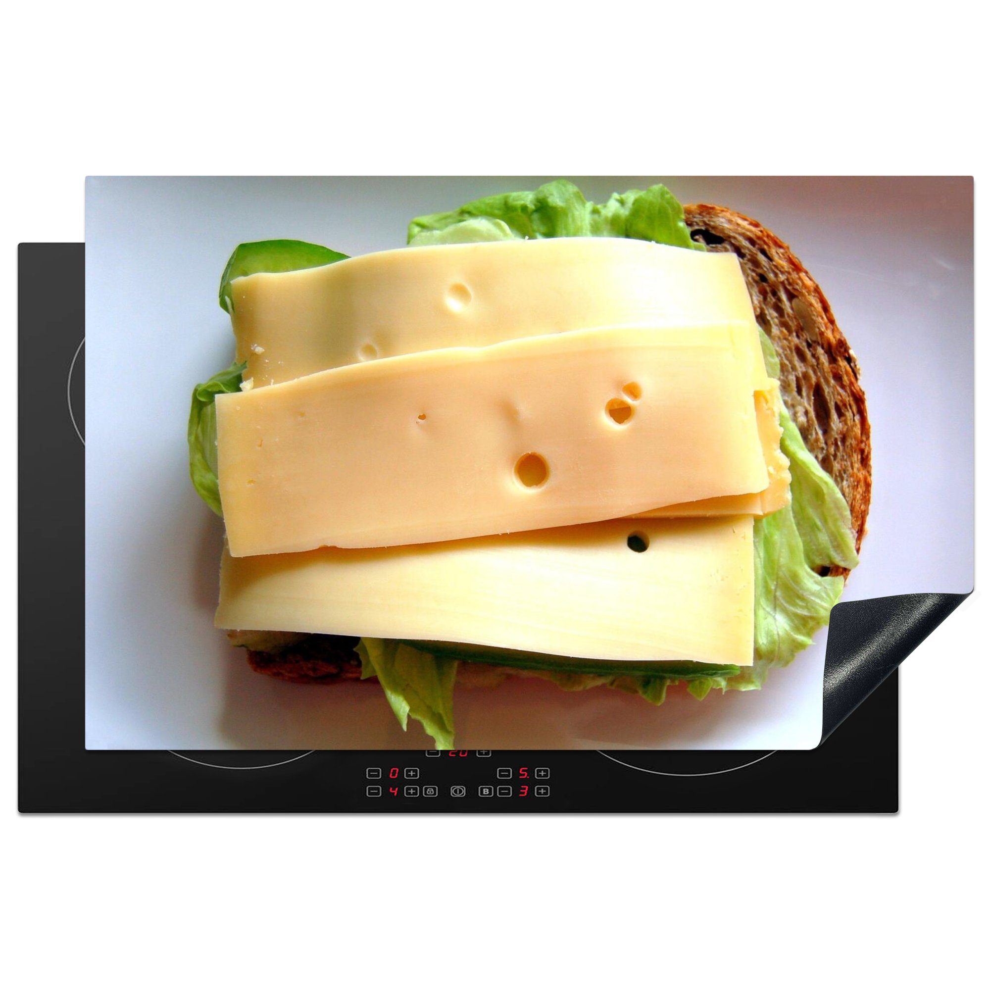 MuchoWow Herdblende-/Abdeckplatte Brot - 81x52 tlg), Käse Vinyl, (1 cm, küche, Gouda, Ceranfeldabdeckung für Induktionskochfeld - Schutz die