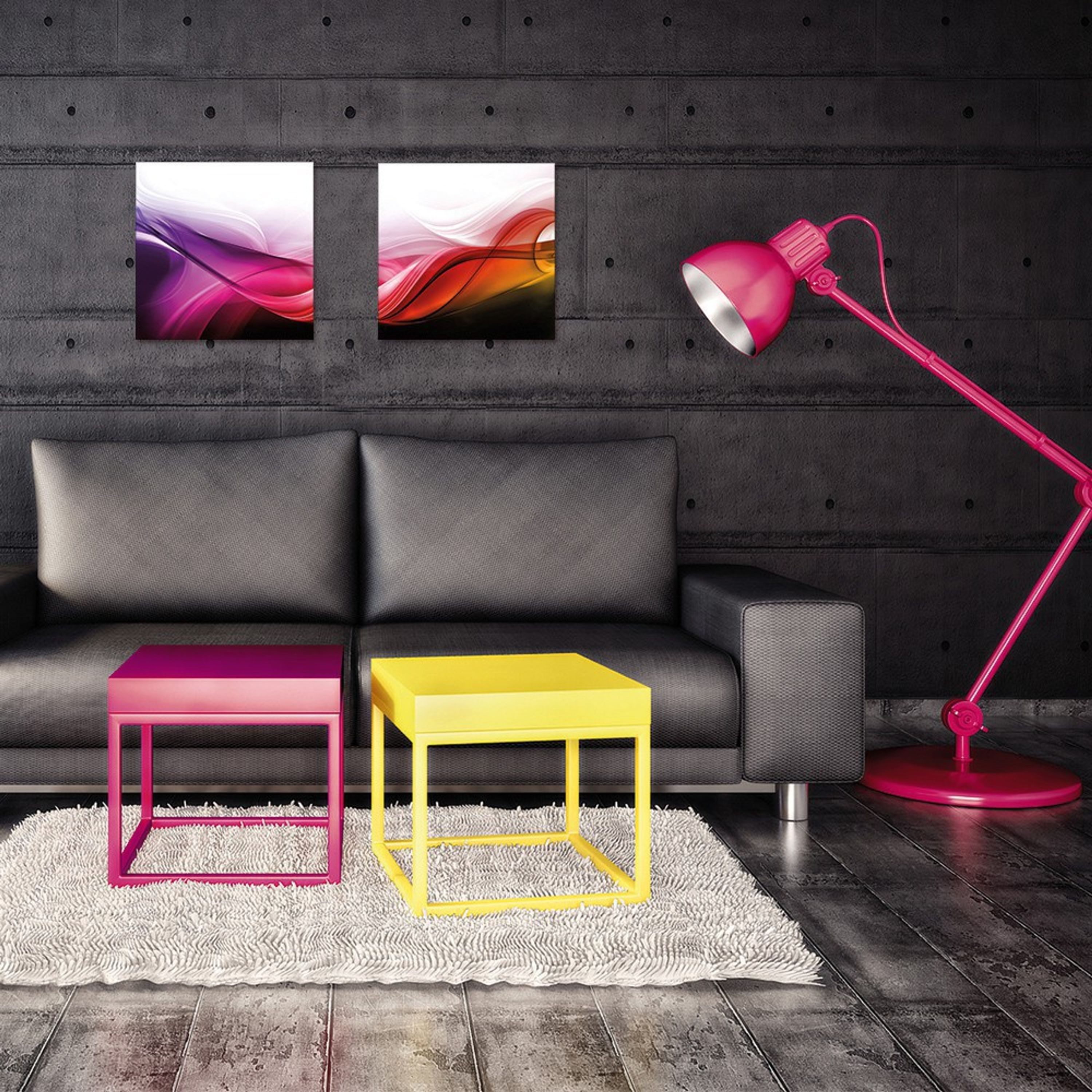 artissimo Glasbild Bild aus Glas 30x30 cm / Wandbild quadratisch bunt, Abstrakte Kunst: Fließende Welle in Rot, Orange und Rosa