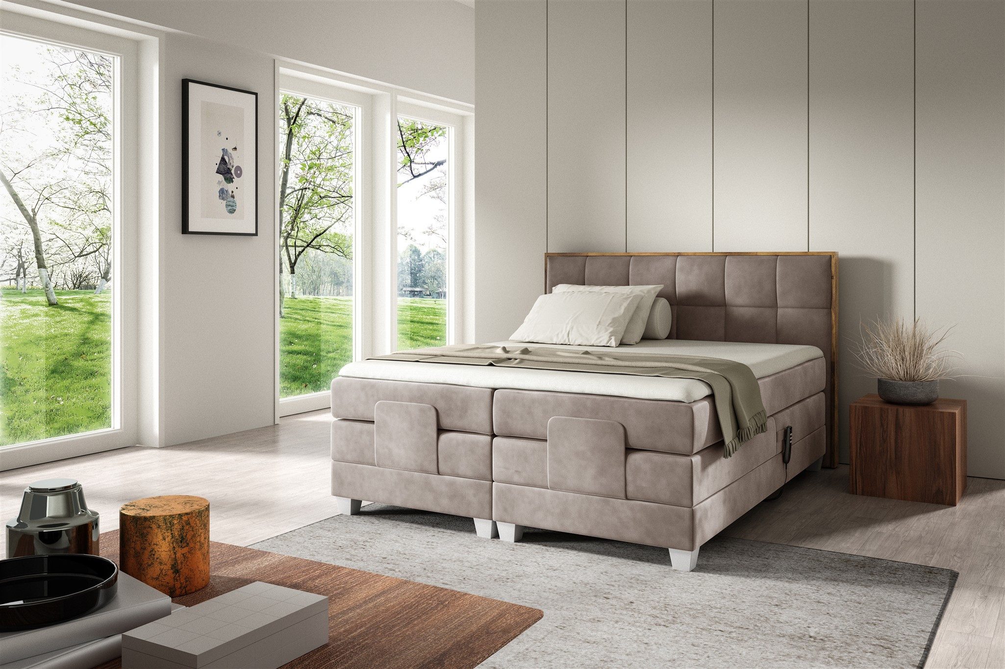 Fun Möbel Boxspringbett Schlafzimmerbett HENRY Elektrisch in Stoff Fresh (mit Bonell- und Taschenfederkernmatratze), Fuß- und Kopfteil elektrisch verstellbar