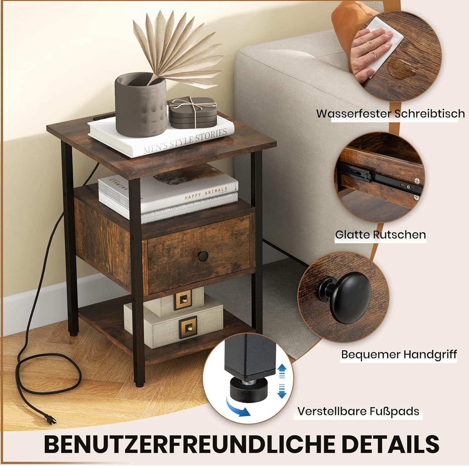 KOMFOTTEU Nachttisch, Nachtschrank mit Ladestation, 2 günstig online kaufen
