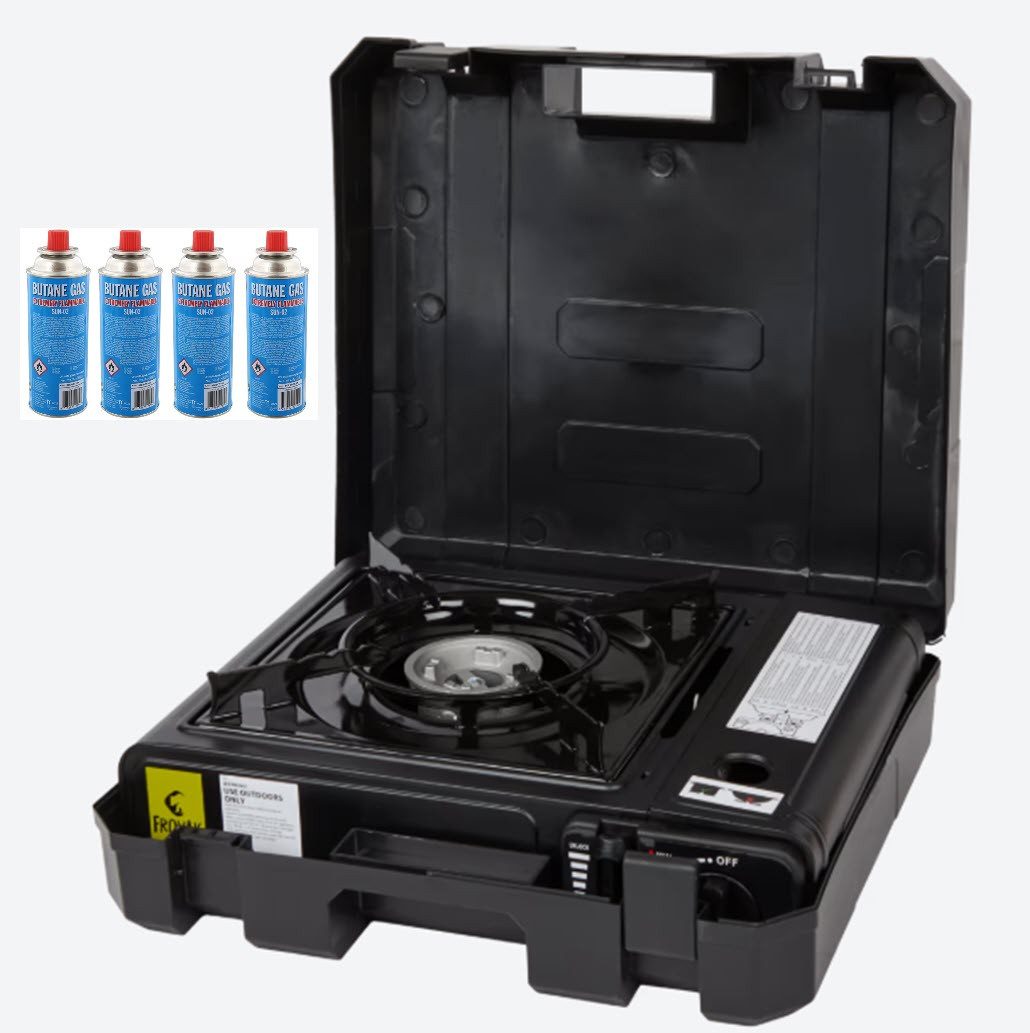FROYAK Gaskocher Gaskocher in Tragekoffer inklusive 4 x Butangas