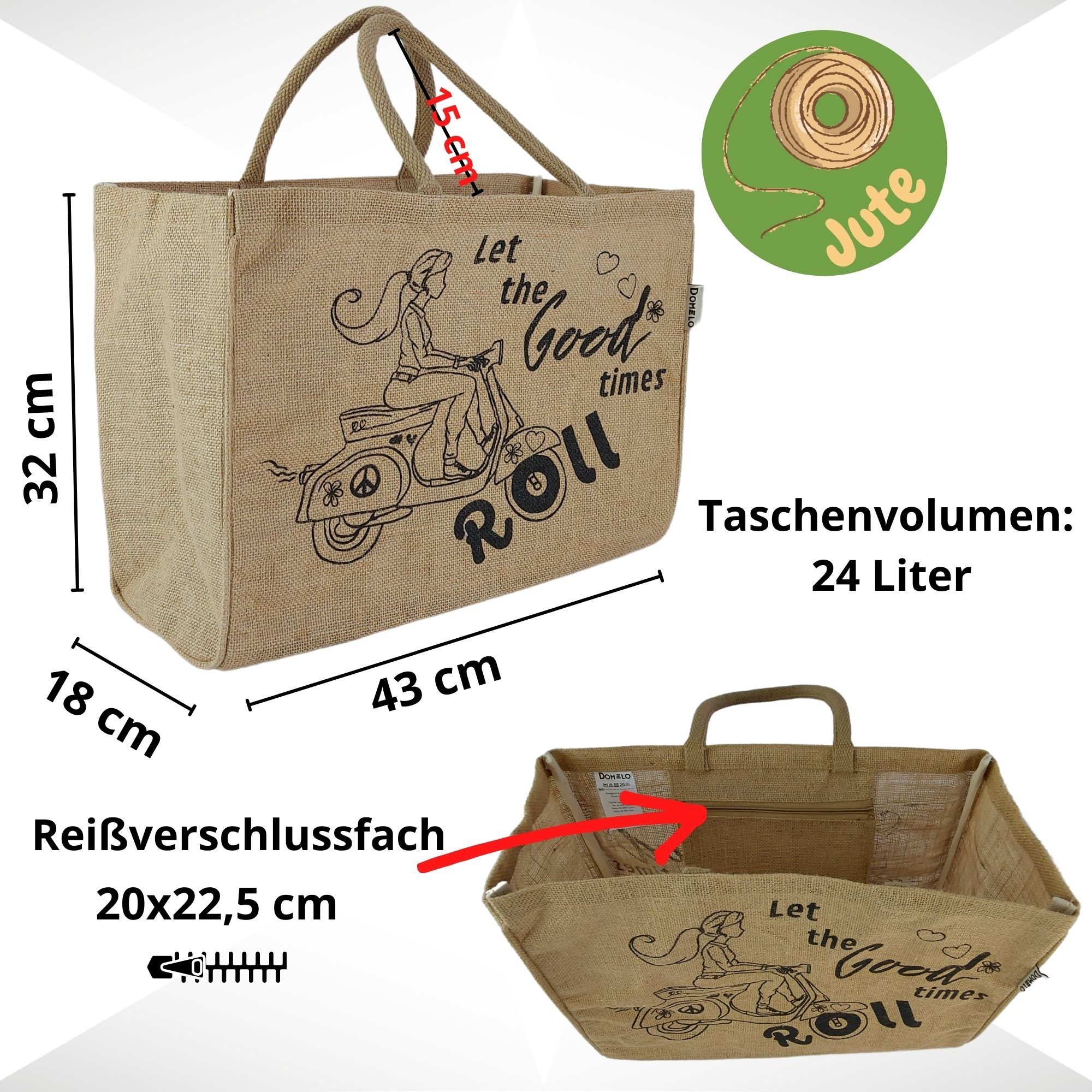 Domelo Einkaufsshopper Jute Einkaufskorb, Vegan Einkaufstasche, günstig online kaufen