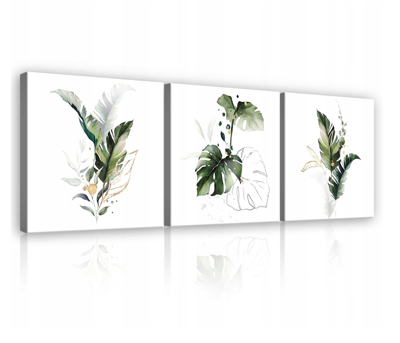 Wallarena Leinwandbild Blätter Pflanzen Weiß Wandbild 3 Teile SET XXL Wandbilder Leinwandbilder Modern Canvas Kunstdruck Bild Auf Leinwand Bilder für Wohnzimmer Schlafzimmer Küche, Natur (SET 3 teilig), Aufhängefertig