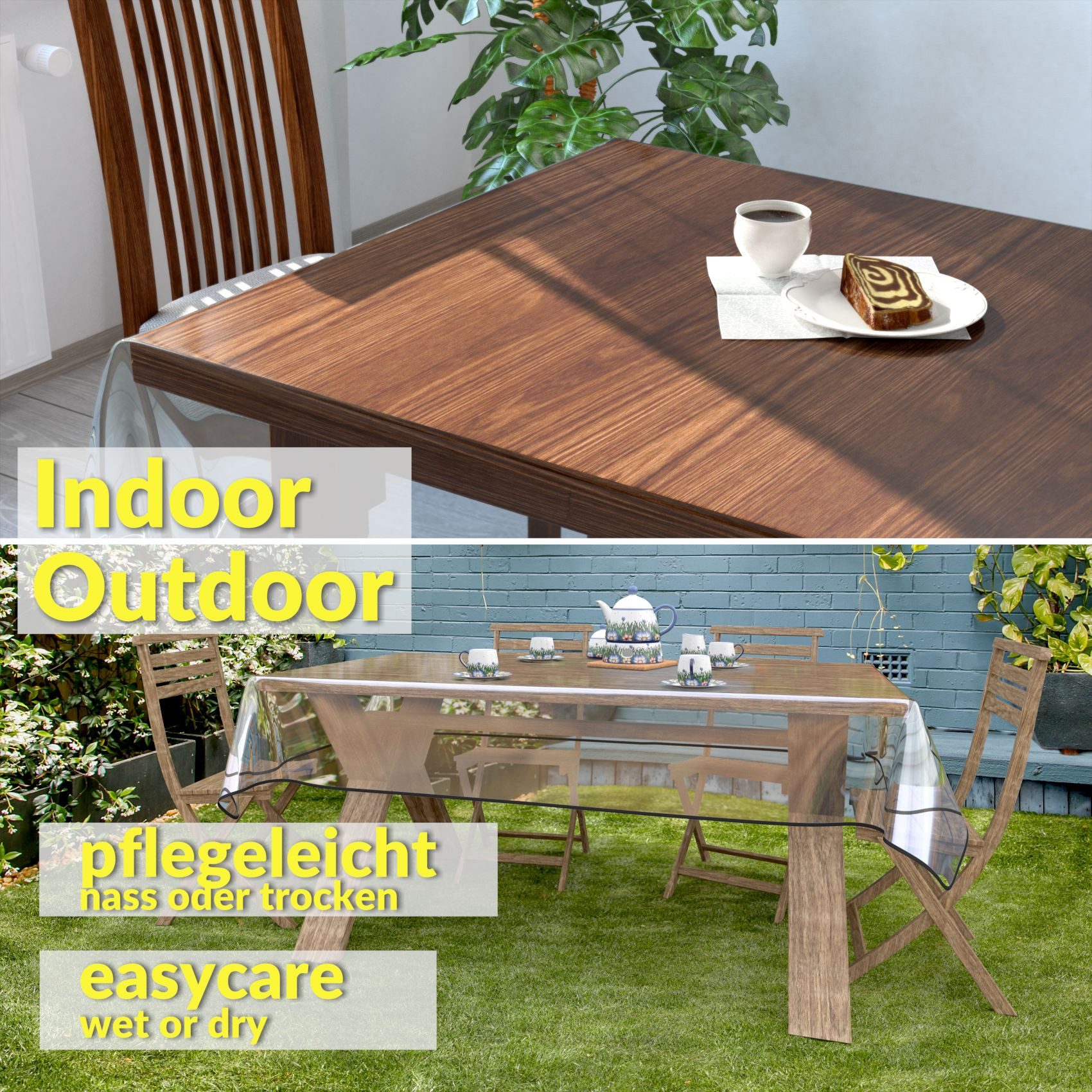 ANRO Tischdecke KLARA abwaschbar Tischfolie transparent Gartentischdecke 0,3mm (Einzelstück 1-tlg), wasserabweisend Durchsichtig Transparent 100x140cm – Bild 5 von 5