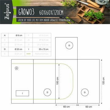 Zelsius Gewächshaus Grow Tent 60 x 60 x 120 cm grau/ schwarz Pflanzenzucht Indoor