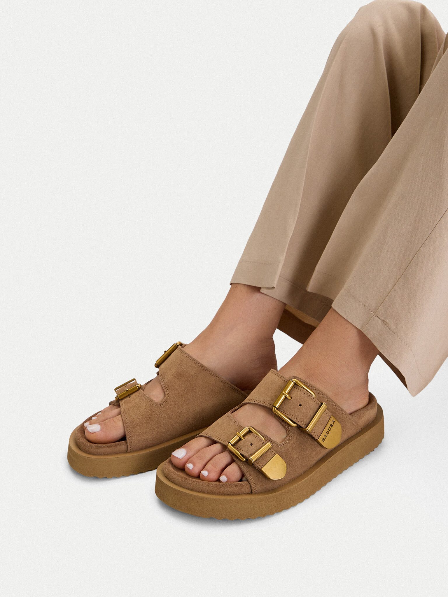 Badura Badura Damen-Flip-Flops Beige Badura-CYCLAMEN-80033-25 Beige Dunkel Badepantolette