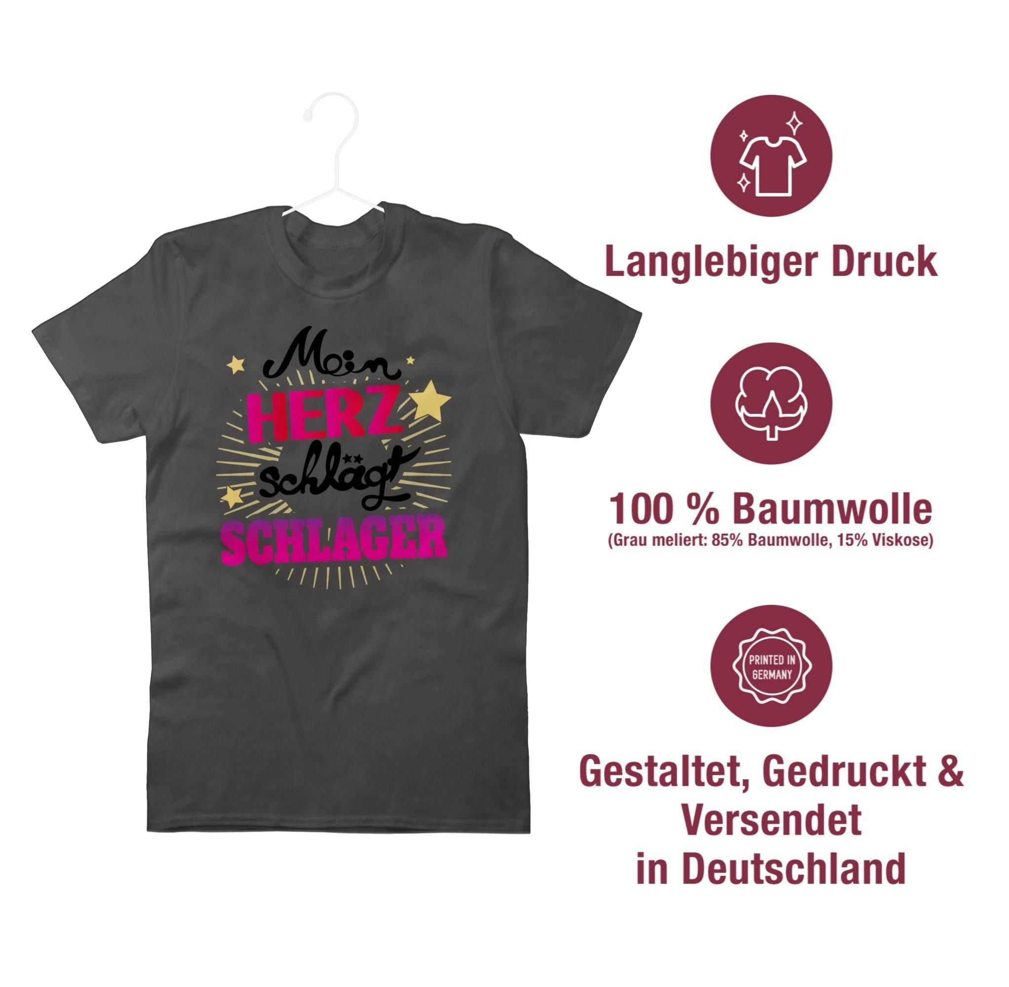 Dunkelgrau Schlagerparty Outfit Herz T-Shirt Schlager Shirtracer 2 Party Outfit Mein schlägt Schlager