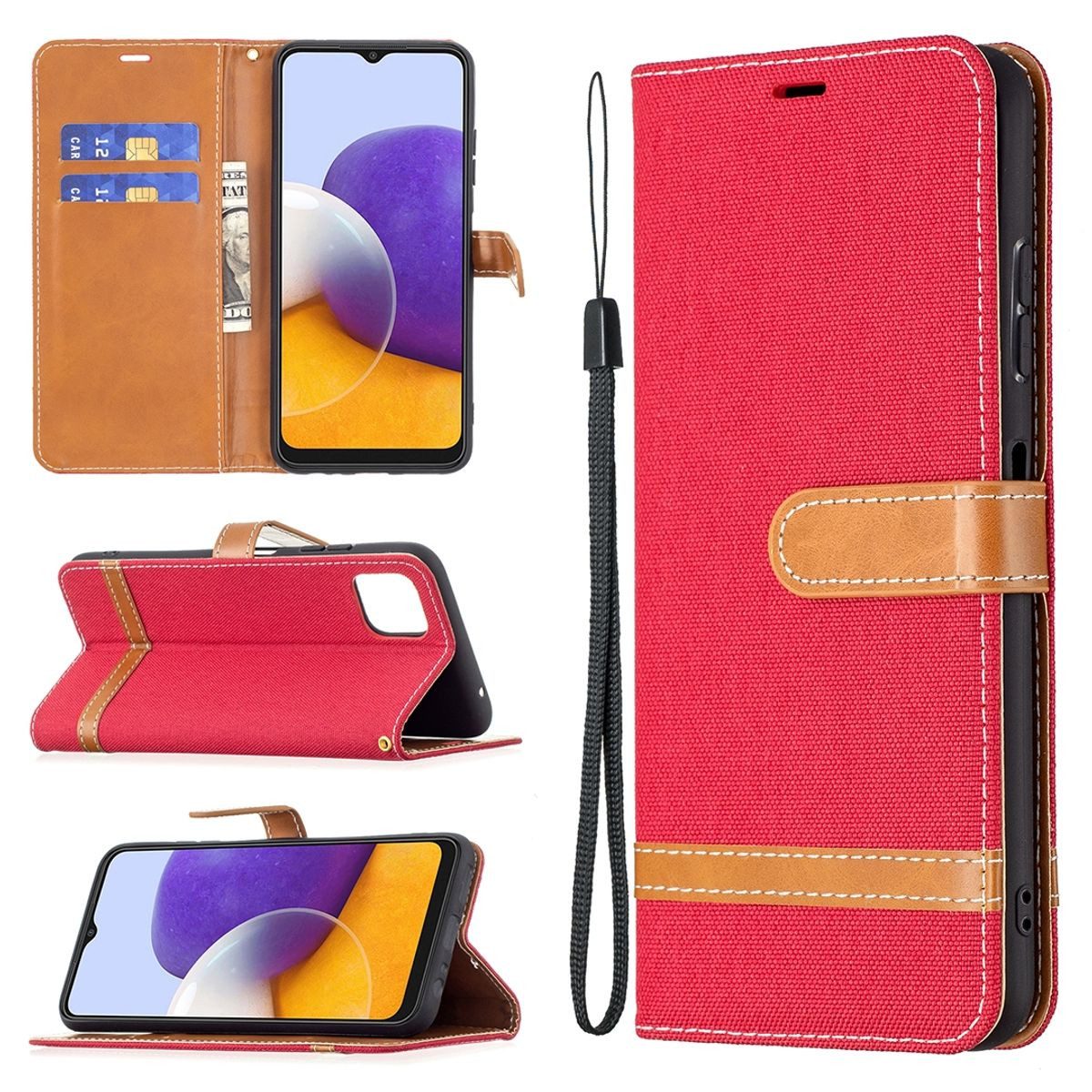 König Design Handyhülle Samsung Galaxy A22 5G, Schutzhülle Schutztasche Case Cover Etuis Wallet Klapptasche Bookstyle