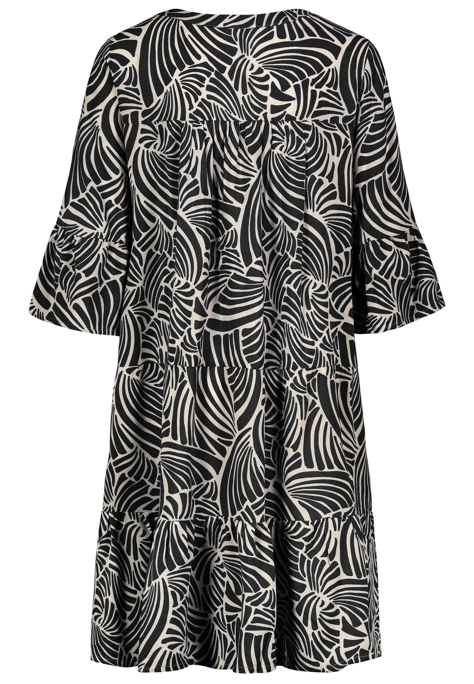 SUBLEVEL Shirtkleid Tropisches Muster, V-Ausschnitt, Rüschenärmel günstig online kaufen