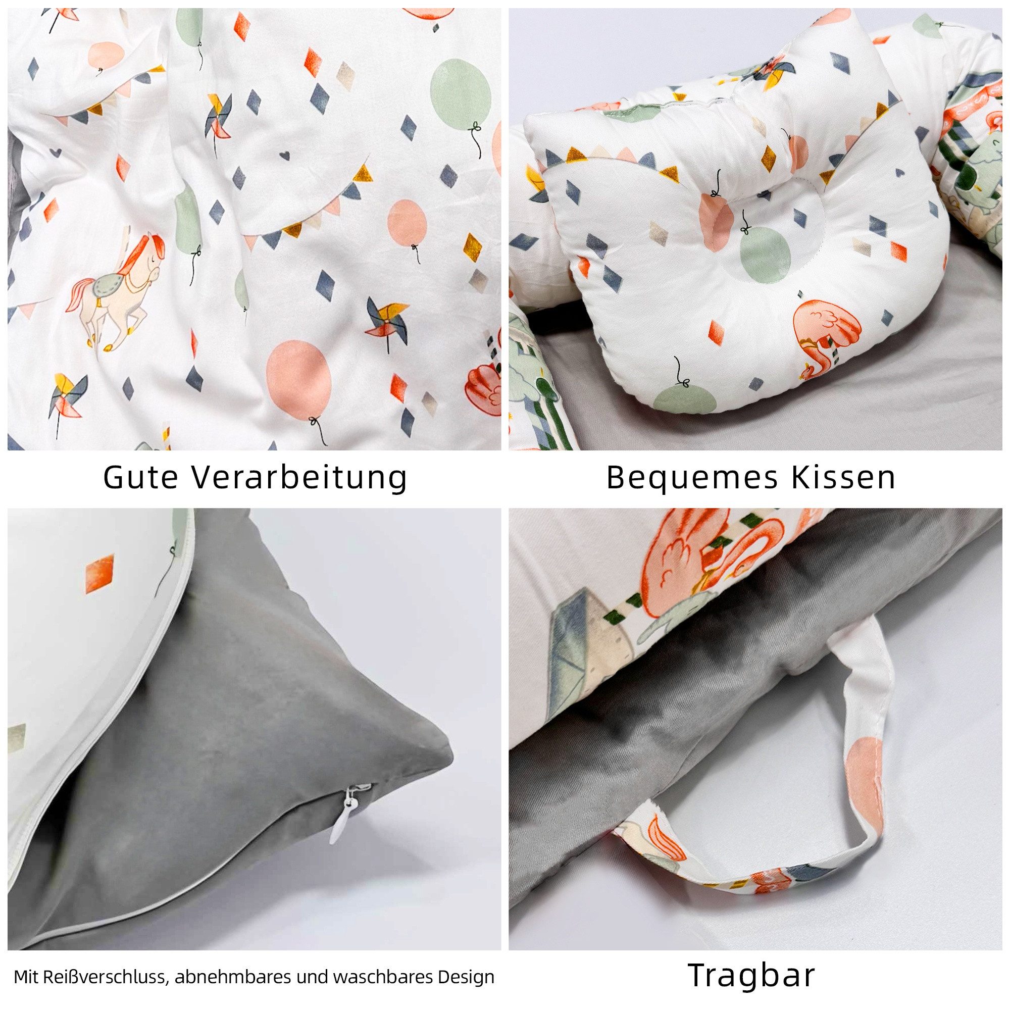 SEHAUSEU Kuschelnest Bettnestchen Babylounge Babykokon mit Decke und Kissen Wickelauflage – Bild 5 von 5