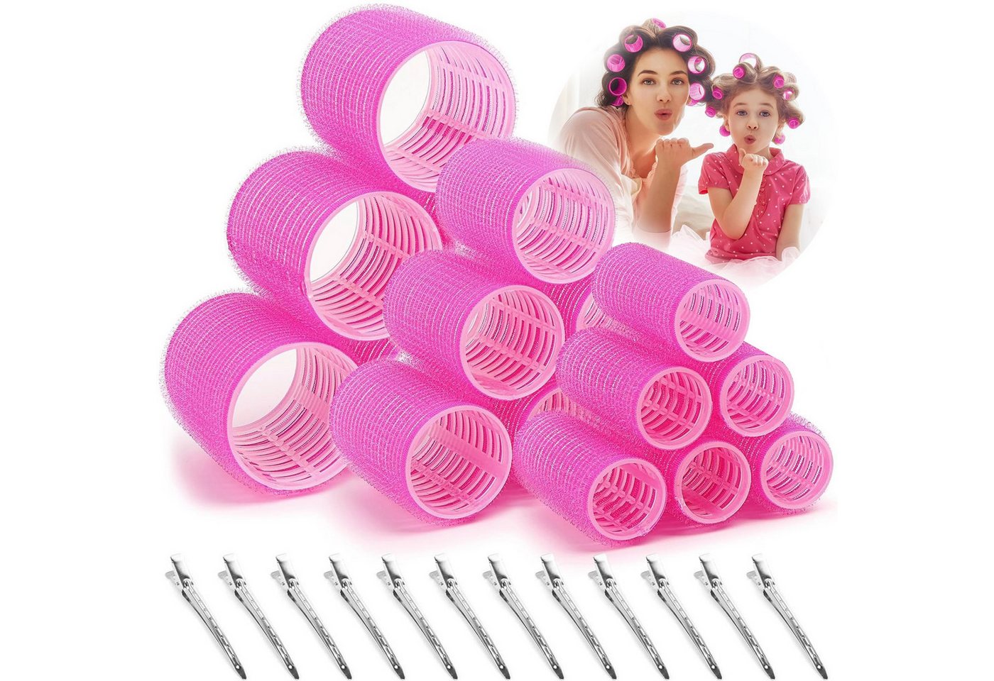 MOPUEA Haarspange Haarstyling-Set Lockenwickler locken Set Selbstklebende Haarrolle, 28-tlg., 18 Stück Lockenwickler und 10 Stück Haarspangen