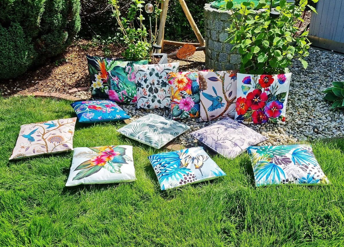 JACK Dekokissen JACK Grün Füllung, für Vögel Lotus-Effekt, Strapazierfähig, mit Robust, 45x45cm & Lounge geeignet Dekokissen Motiv Kissen Innen inkl. Outdoor Außen