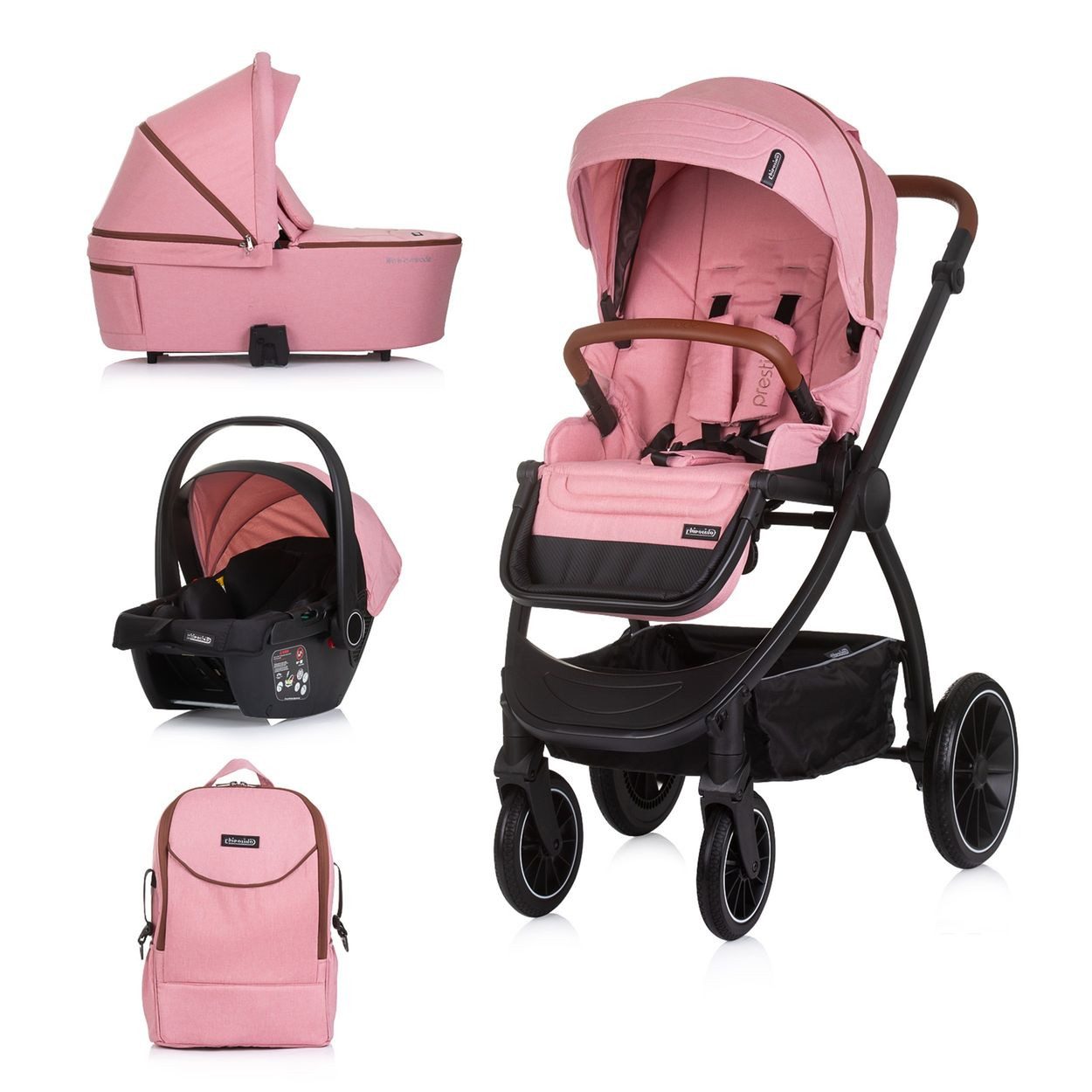 Chipolino Kombi-Kinderwagen Prestige 3 in 1, Aluminium, i-Size, 5-Punkt-Gurt, 3-Punkt-Gurt, Babywanne, Babyschale