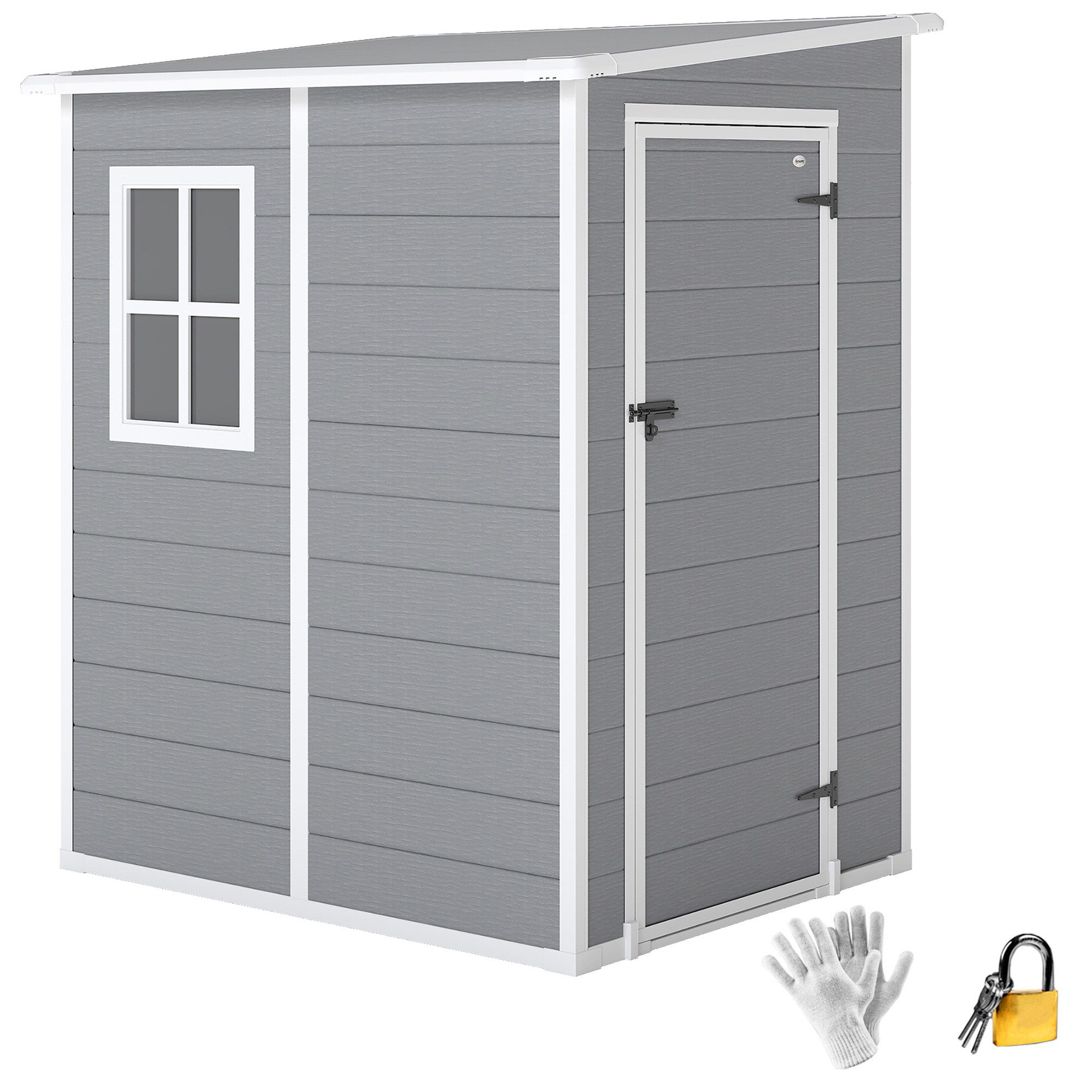 Outsunny Gerätehaus 1,54m², mit Tür, Fenster, Pultdach, BxT: 122x149 cm, (Gartenhaus, 1 St., Geräteschuppen), aus Aluminium, für Hinterhof, Garten, Grau