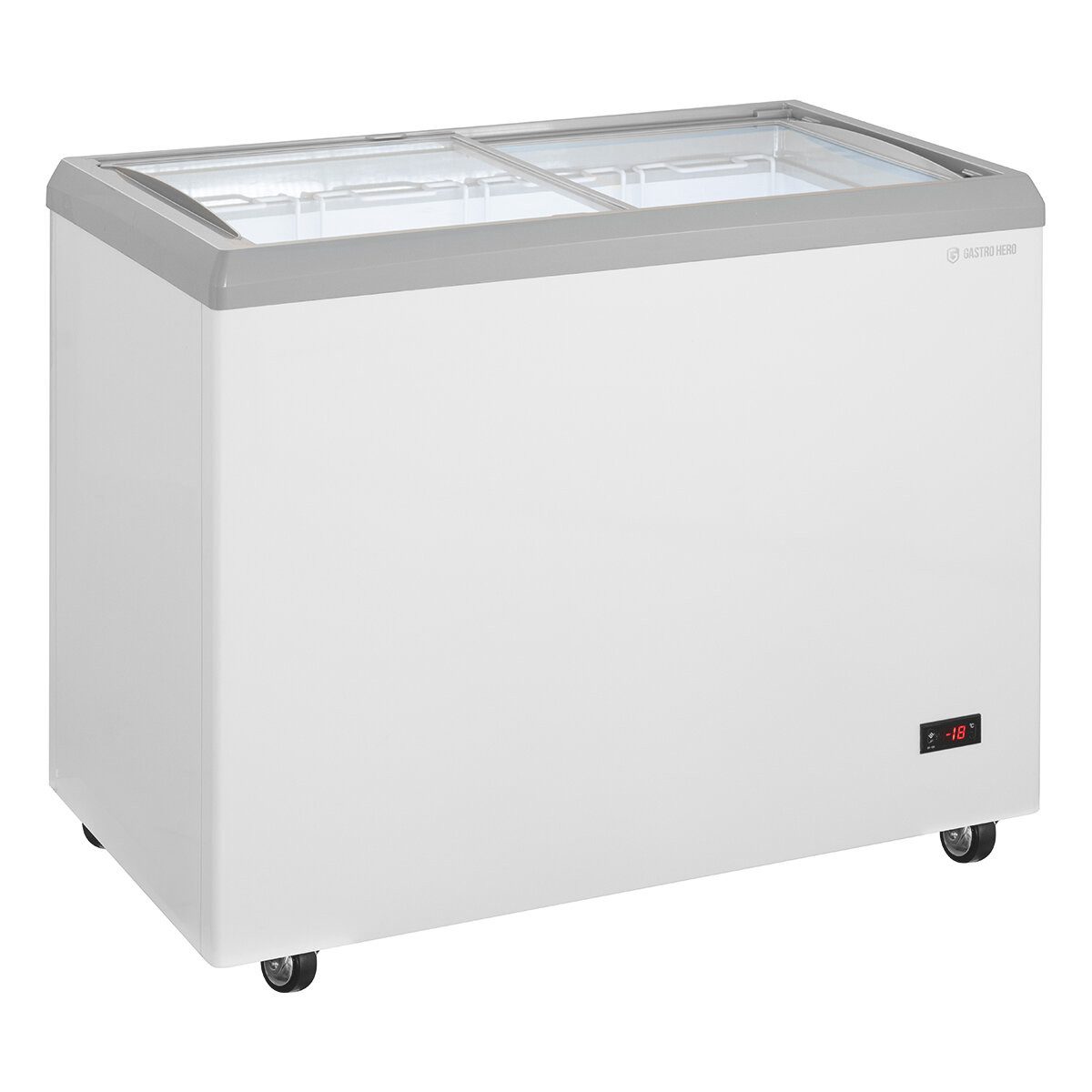 GastroHero Gefriertruhe Eiscreme Eistruhe 217 Liter LED Rollen Verkaufstruhe Gastronomie Kiosk ECTE217, 97.8 cm breit, 217 l, Schiebeglasdeckel, mit 4 Körben, abschließbar, Klimaklasse 7