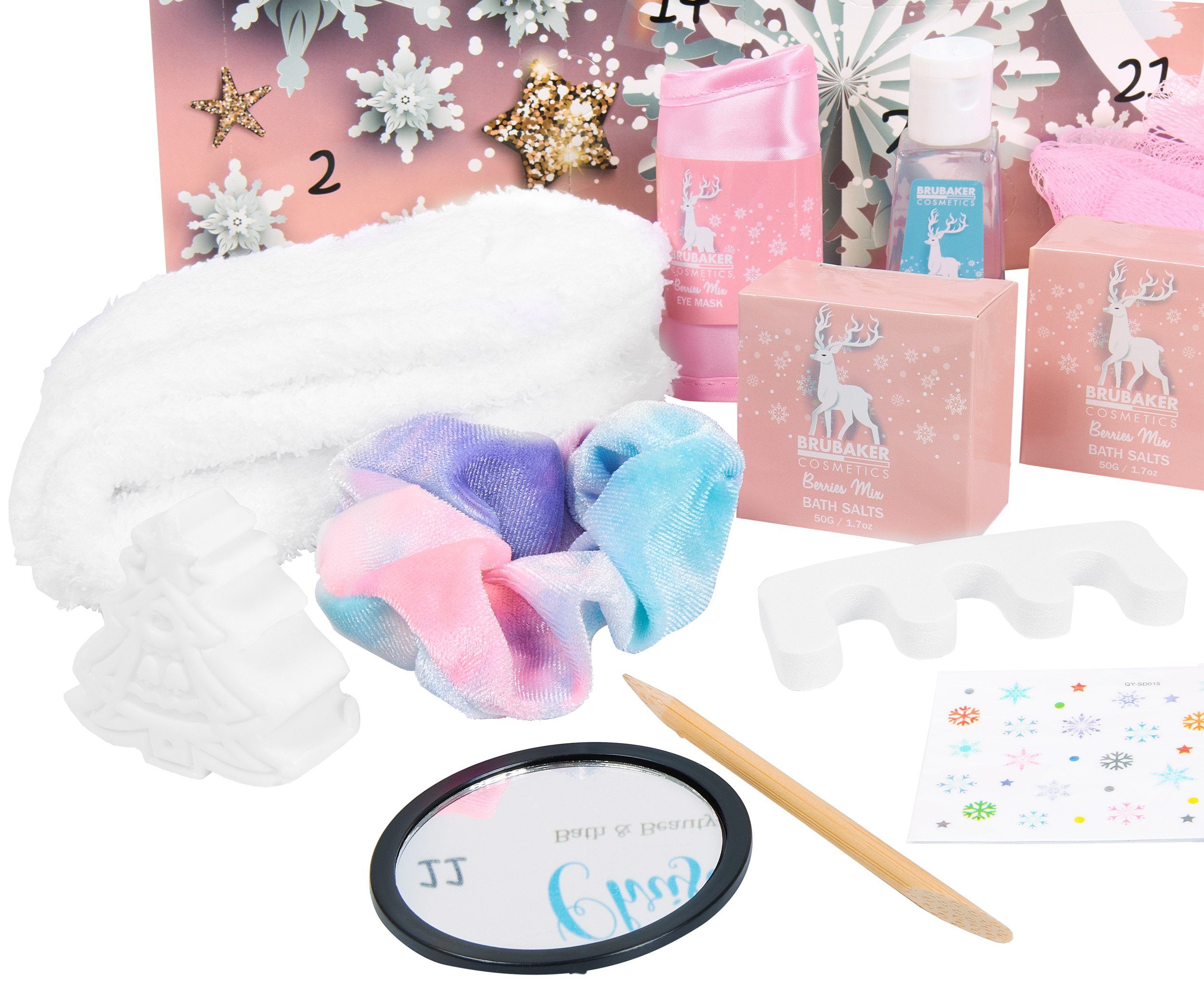 BRUBAKER Adventskalender XXL Beauty Weihnachtskalender - Sterne und Schneeflocken - Rosa (Pflege Produkte & Spa Accessoires, 24-tlg), Wellness Kalender Weihnach – Bild 4 von 5