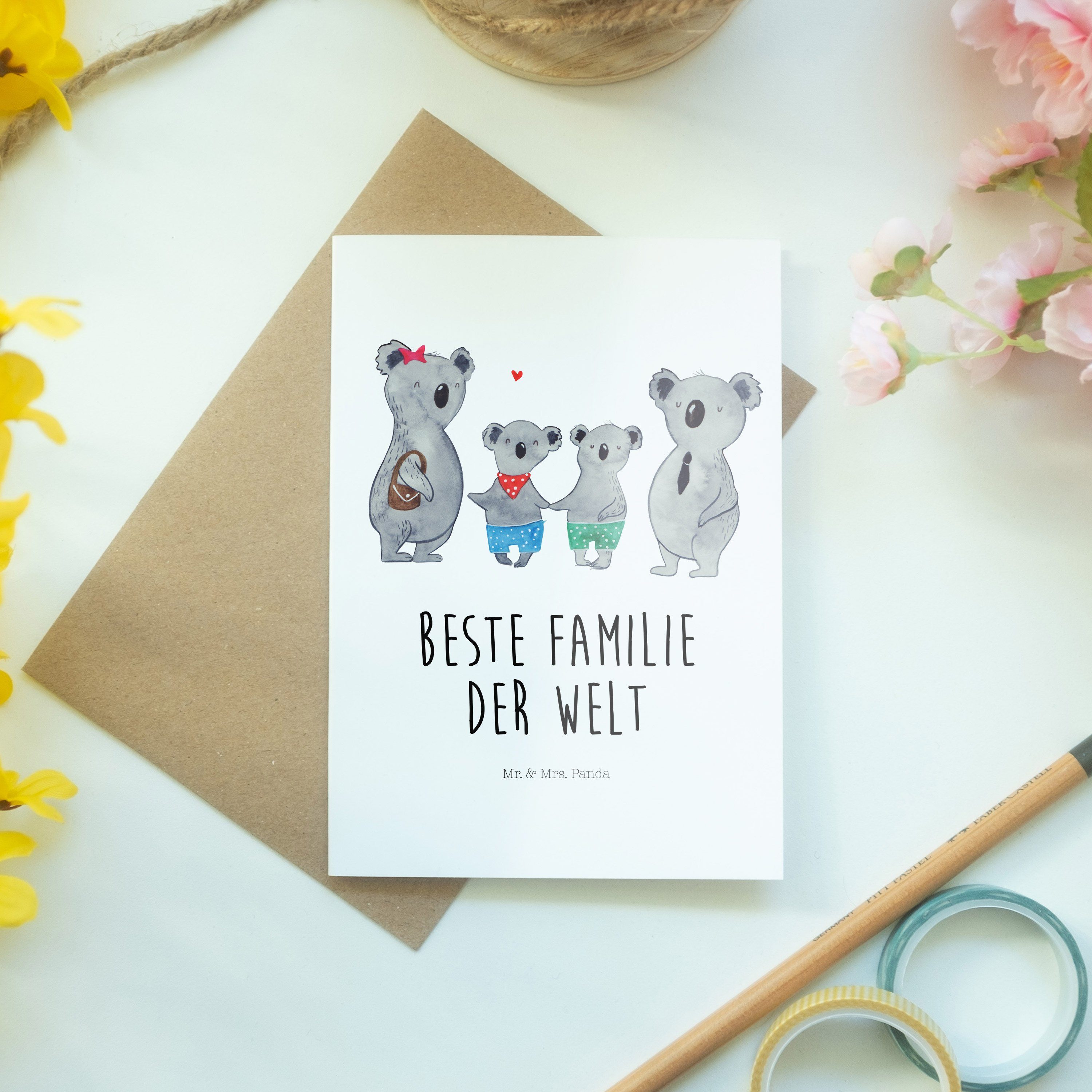 Mr. & Mrs. Fami - Muttertag, Grußkarte Panda Hochzeitskarte, Koala Geschenk, Familie - zwei Weiß