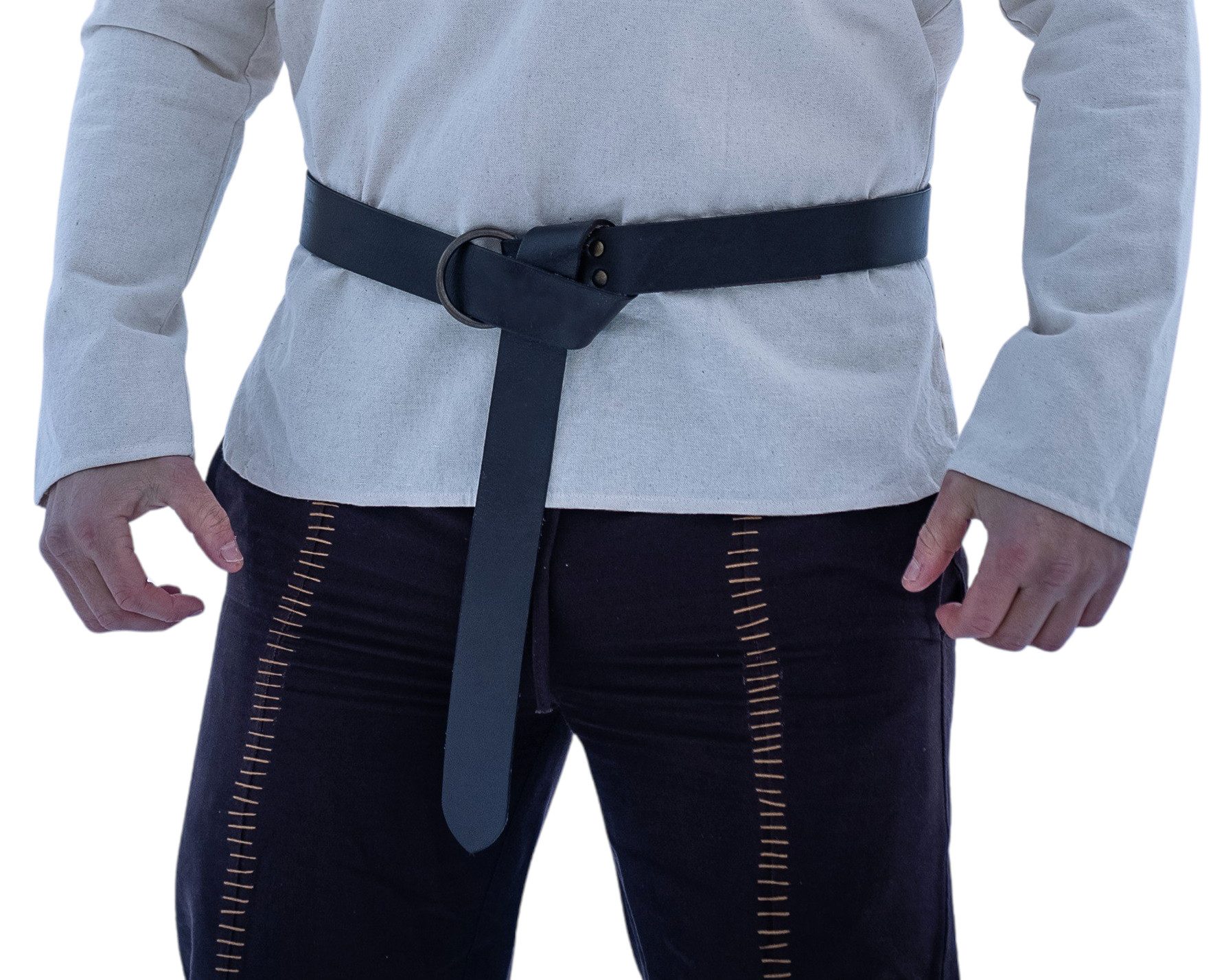 Leonardo Carbone Wikinger-Kostüm Ringgürtel "Arion" aus Glattleder, Metallringverschluss, dekorativer Extra-Riemen