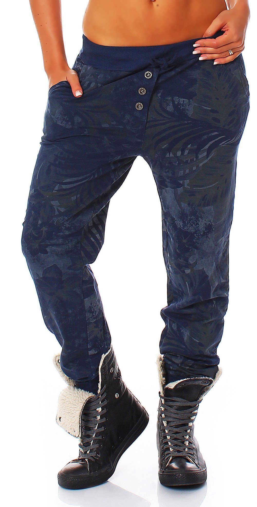 malito more than fashion Jogginghose 83728 Sweatpants mit Jungelprint dunkelblau