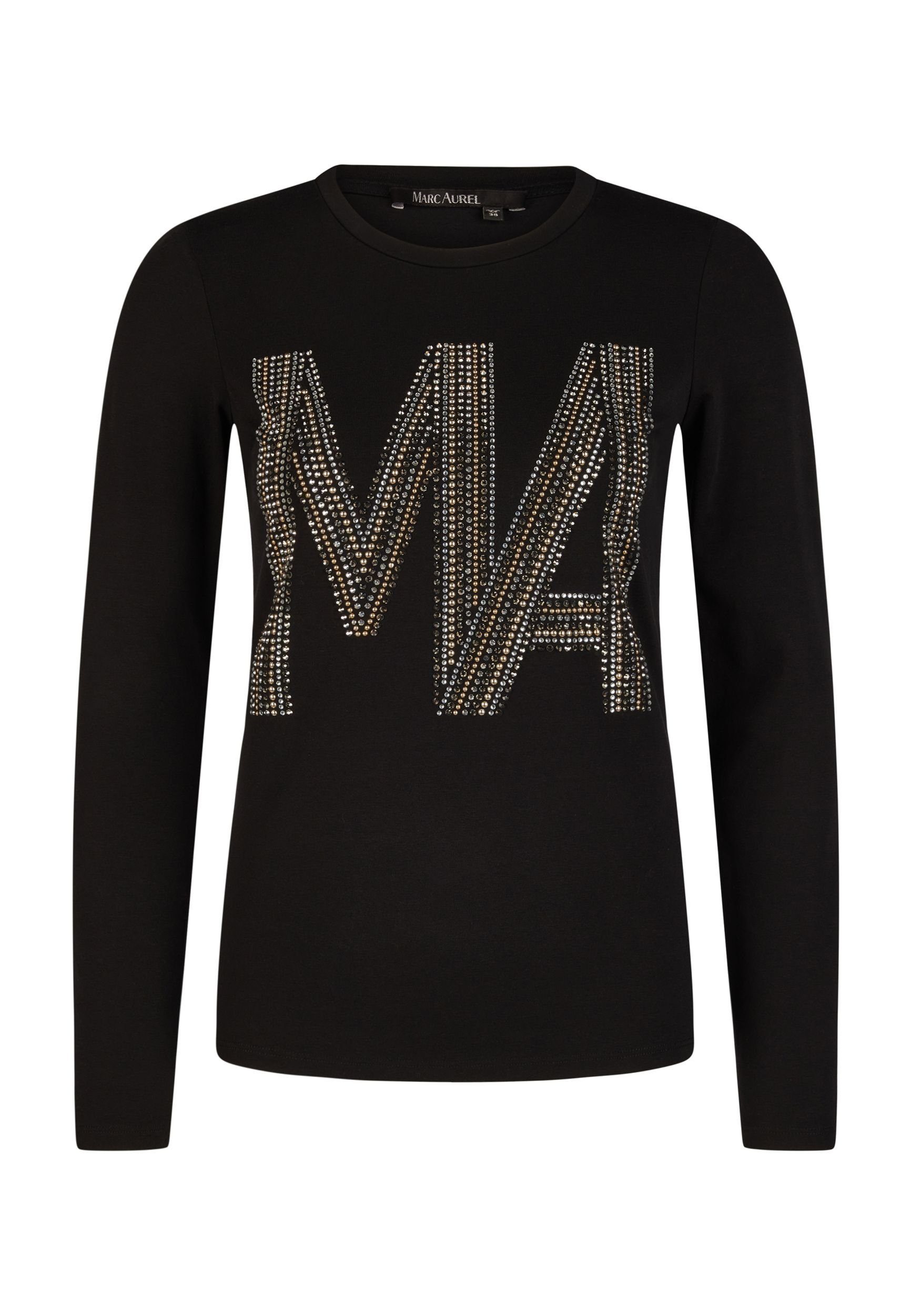 Longshirt Langarmshirt mit Strass-Monogramm