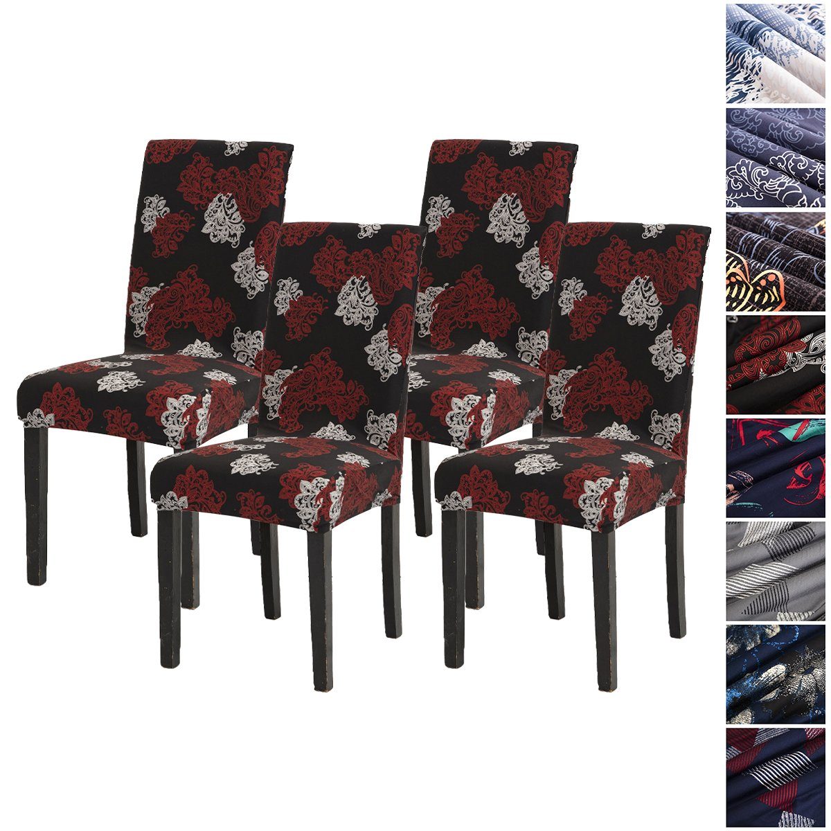 Stuhlhusse, HOMEIDEAS, 2er 4er 6er Set Stuhlbezug Für Esszimmer Schwarz-Rot