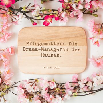 Mr. & Mrs. Panda Frühstücksbrett Drama Pflegemutter - Transparent - Geschenk, Frühstücksbrett, Schneid, Birkenholz, (1-St), Umweltfreundliches Material