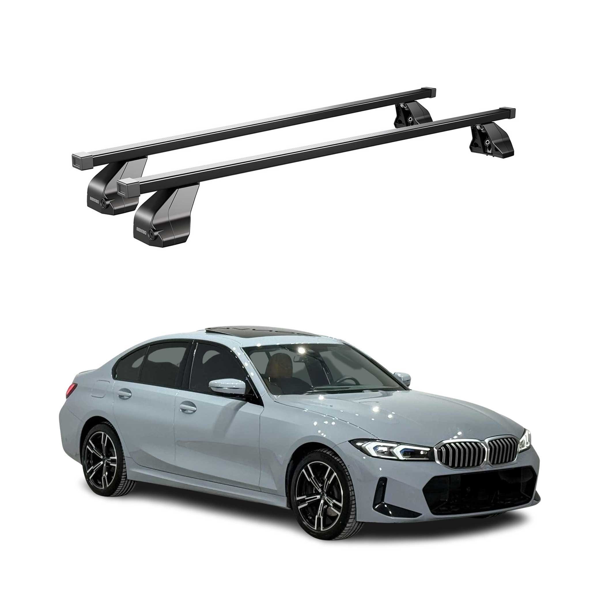OMAC Dachträger Menabo Stahl Gepäckträger für BMW 3er G20 2018-2025 Schwarz 2x (2-St), Wasserbeständig,Abnehmbar,Multifunktional,Leichtgewichtig