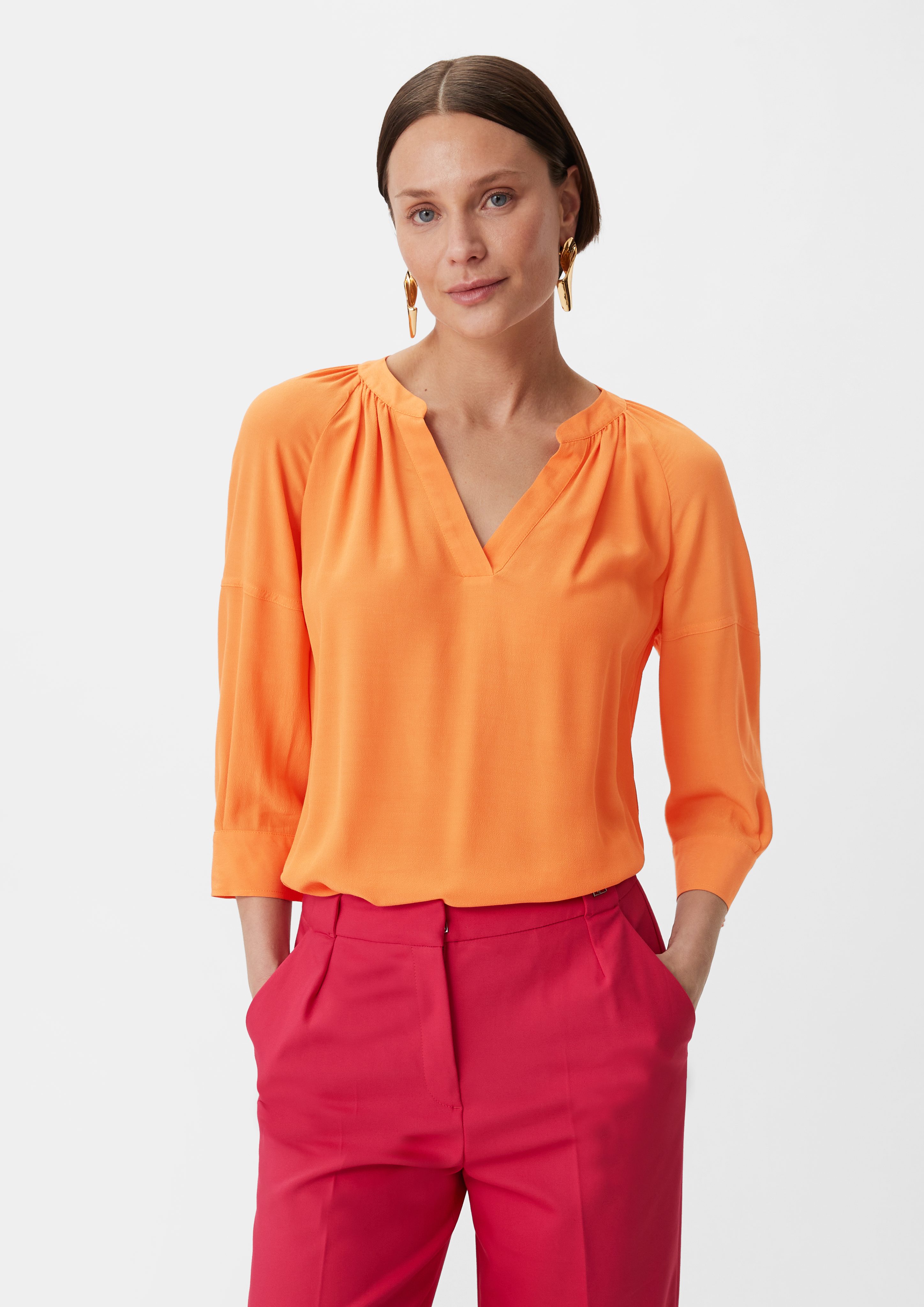 Comma 3/4-Arm-Shirt Bluse aus Crêpe Raffung