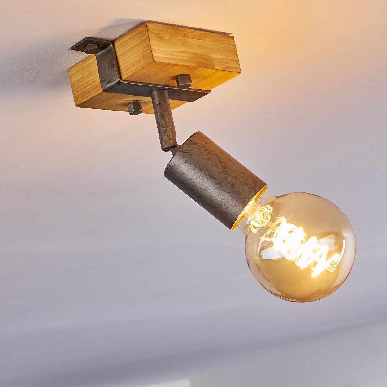 hofstein Deckenleuchte »Faro« verstellbare Wandlampe Wandspot Metall/Holz ohne Leuchtmittel, Fassung, Grau/Natur, in im aus 1xE27 Industrial-Design