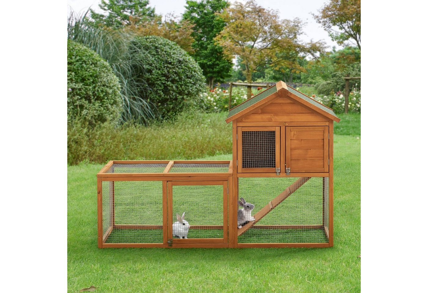 Thumbnail - en.casa Kleintierkäfig, »Kelkheim« Kaninchenstall für Außen 110x160x61cm Tannenholz