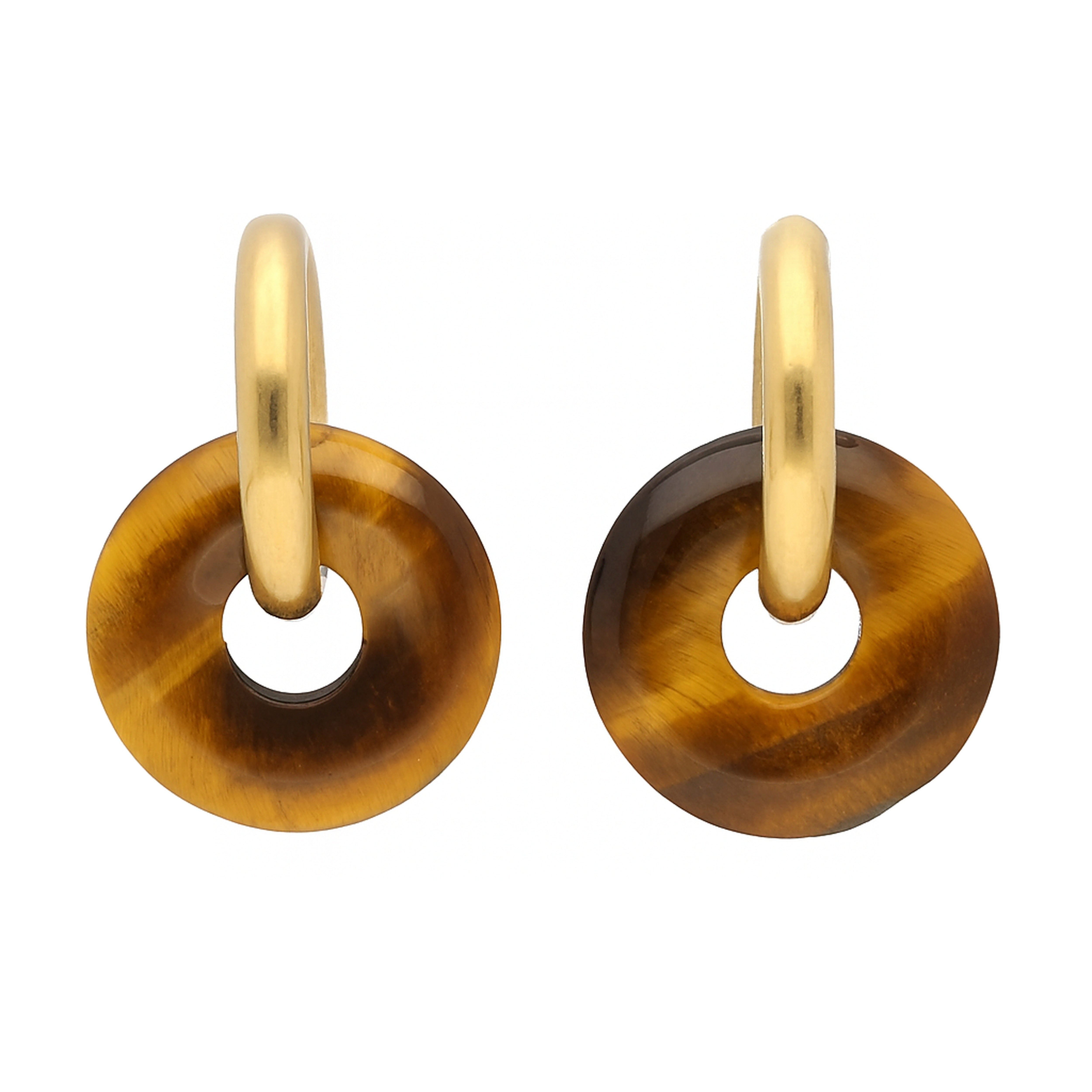 Lebensquelle Plus Runder Anhänger Huggie Creolen goldfarben mit Edelstein-Donut – Edelstahl 304
