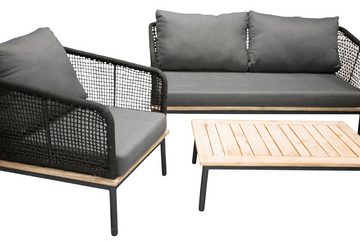 BOURGH Gartenlounge-Set ANDORRA Sitzecke 4-teilig mit Lounge Sofa und 2 Sessel und Tisch, (4-tlg), für Outdoor und Wintergarten,Tisch aus Akazie