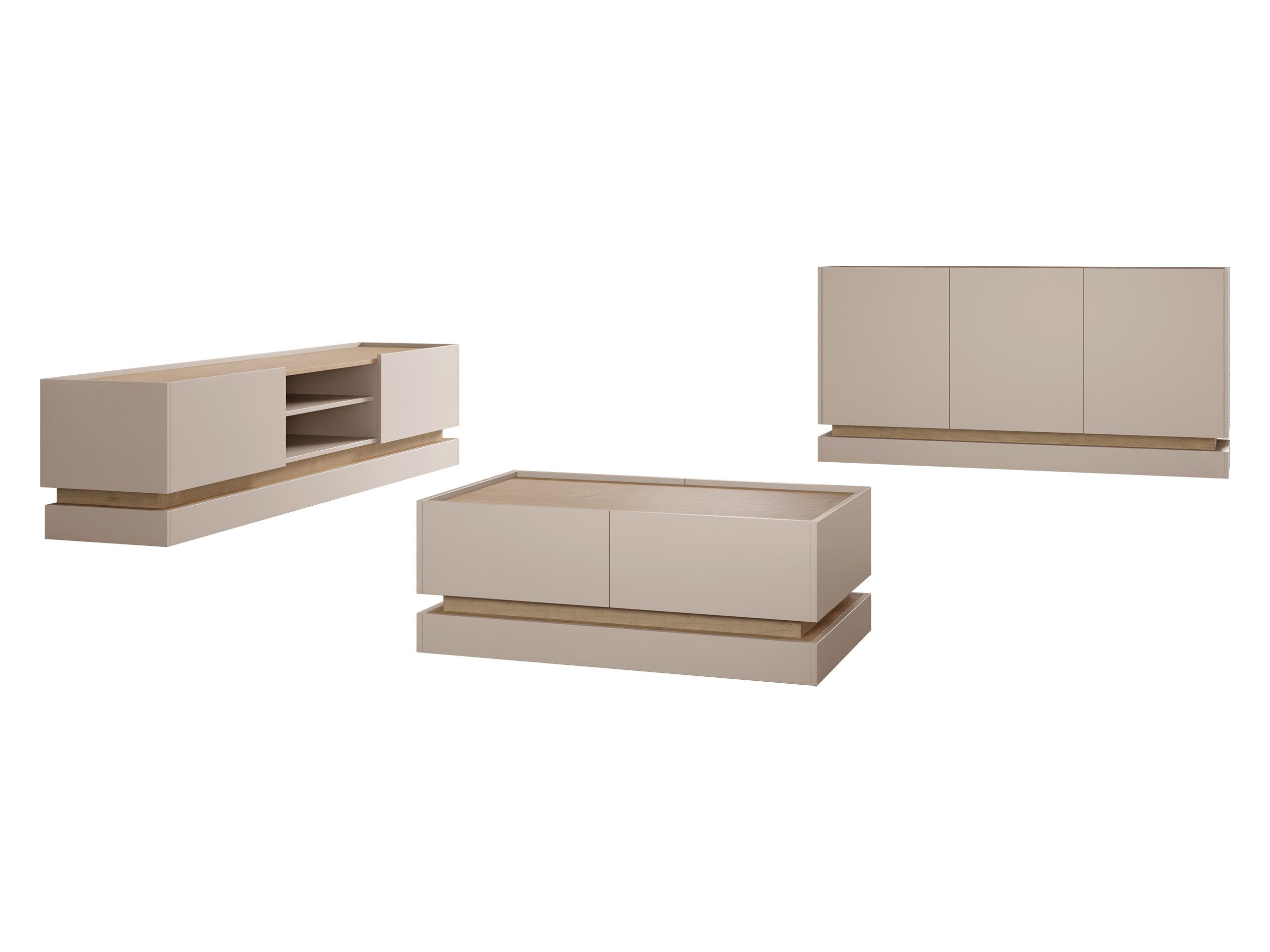 MIRJAN24 Wohnzimmer-Set Zarpant, (3er-Set, Kommode, Couchtisch, TV-Lowboard), Sockel + höhenverstellbare Füße