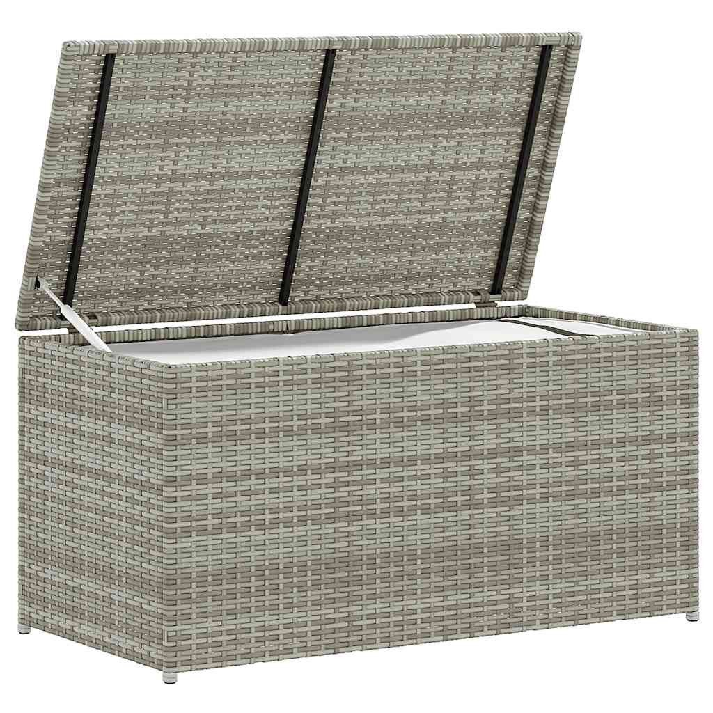 furnicato Gartenbox Aufbewahrungsbox Poly-Rattan 100x50x50 cm Grau wetterfest, Stabile Kissenbox mit Gasdruckfeder und PE-Innenfutter für den Garten