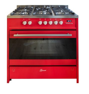 GURARI Gas-Standherd GCH E 911 R+Grillplatte, mit 1-fach-Teleskopauszug, Gas Elektro Standherd 90 cm/ Range Coocker,121L +Grillplatte