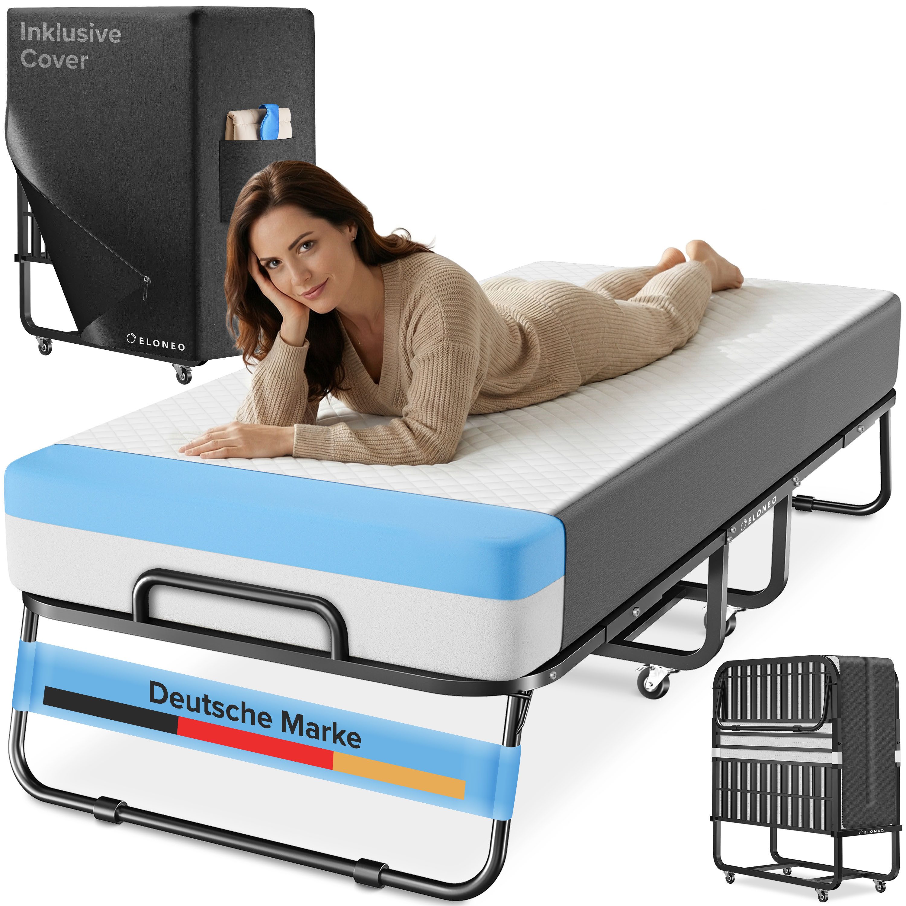 ELONEO Klappbett ELONEO Klappbett, Gästebett – stabil & platzsparend, Matratze optional inkl. Premium-Matratze
