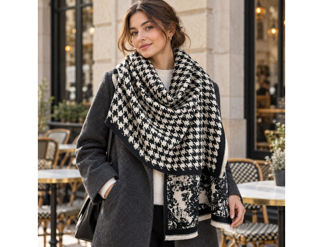 Fyrove Modeschal Damen Kariert Groß Fransen Schal Lange Winterschal,XXL-Schal, (kurzen Fransen,Lady Wendeumhang Bedruckte übergroße Umhänge damen schal winter), schal damen, Tücher, Strickdecke Bohemia,Damen Poncho Schal