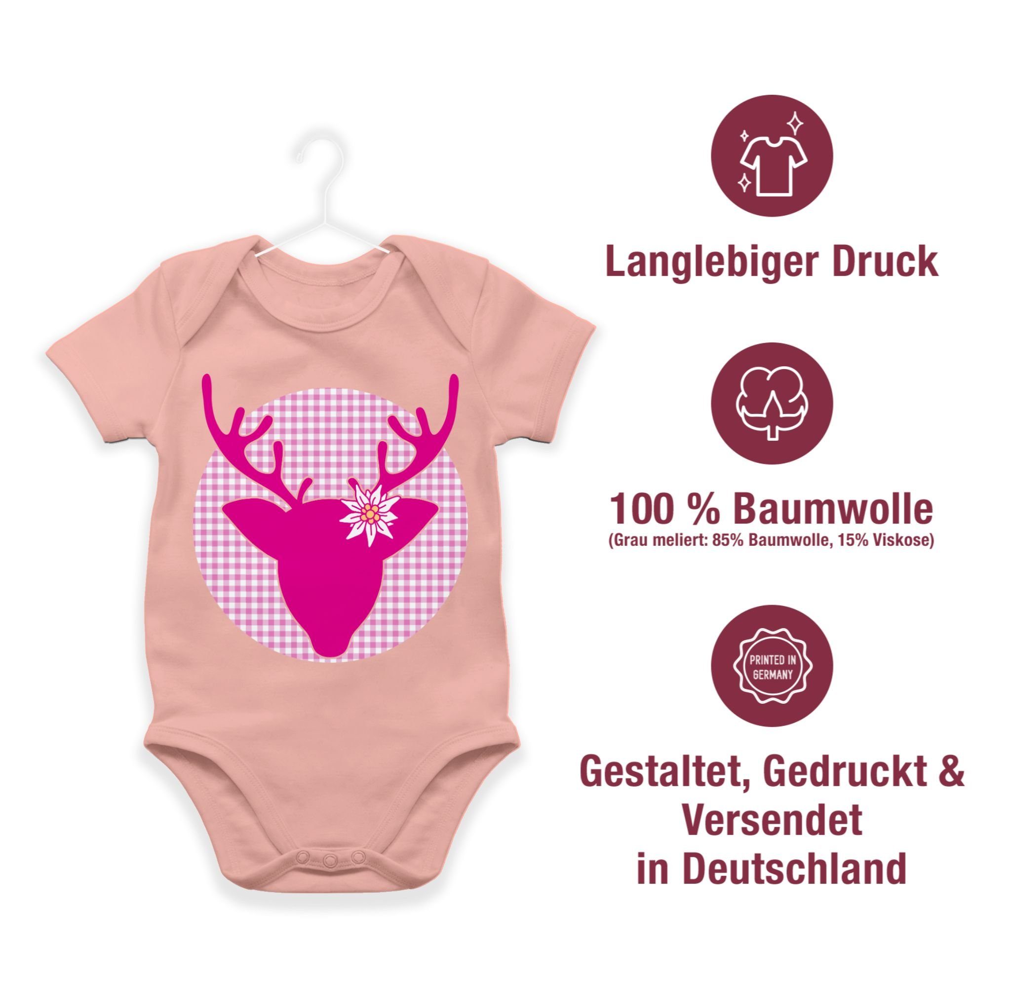 Shirtbody Hirsch 3 Oktoberfest Mode Shirtracer für Babyrosa Baby Outfit Edelweiß