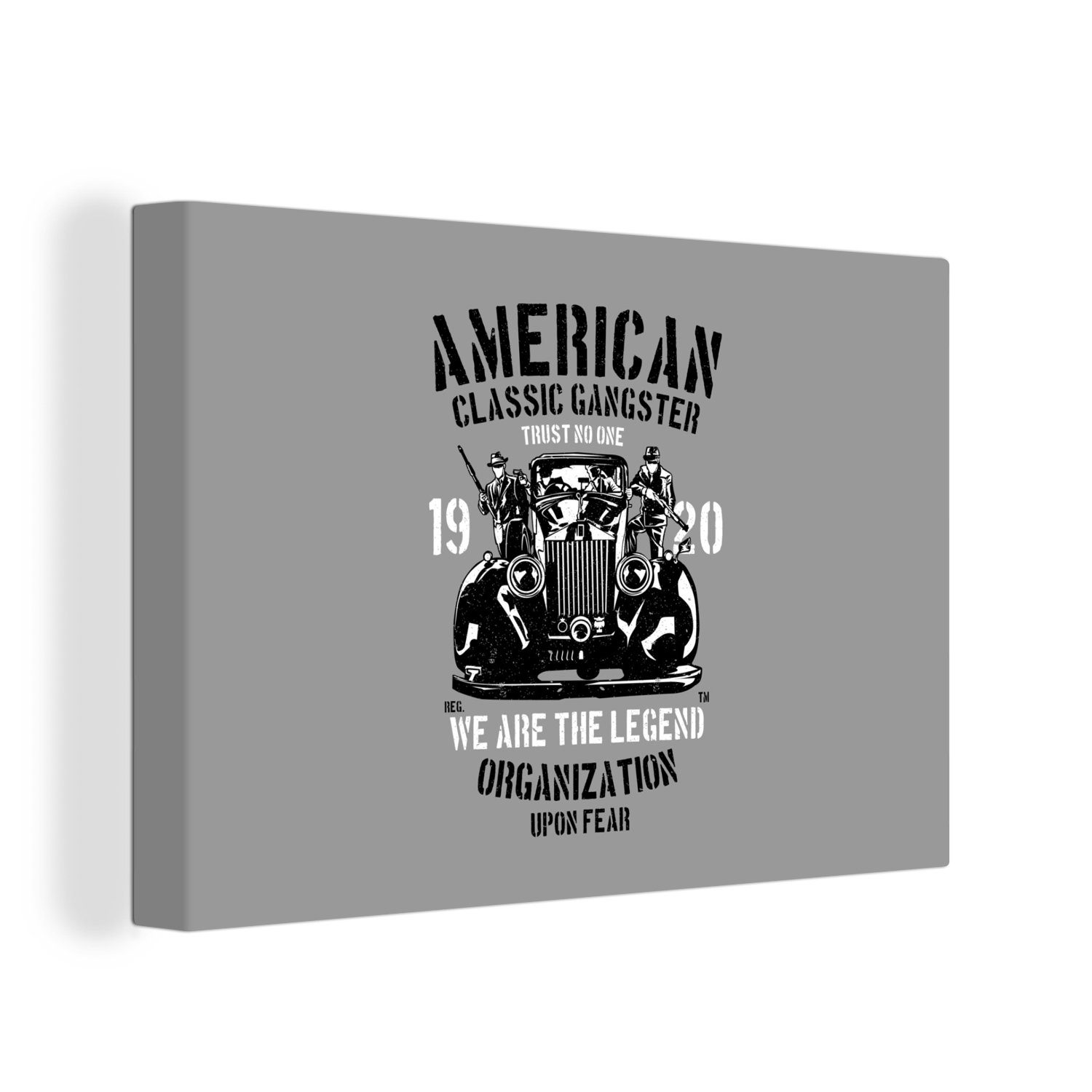 OneMillionCanvasses® Leinwandbild Mancave - Auto - Schwarz - Weiß - Grau - Vintage, (1 St), Wandbild Leinwandbilder, Aufhängefertig, Wanddeko, 30x20 cm