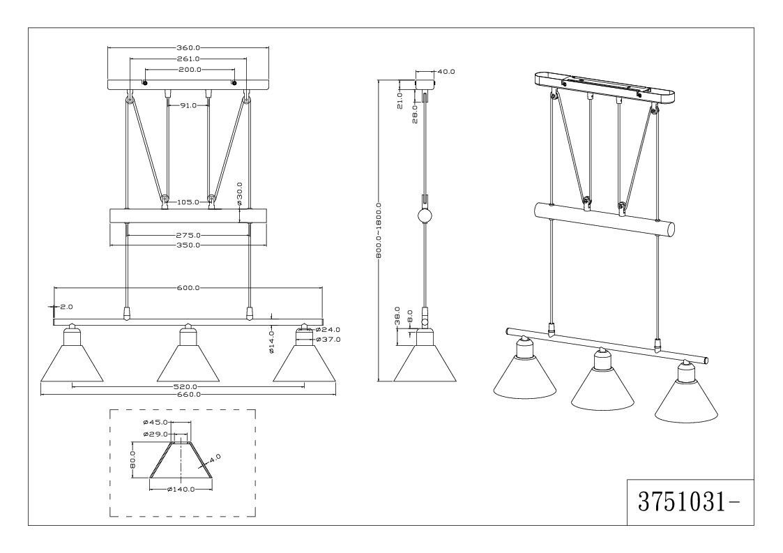 66x180x14 Pendelleuchte, TRIO-Leuchten cm) TRIO (BHT 66x180x14 STAMINA Pendelleuchte Pendelleuchte BHT Leuchten