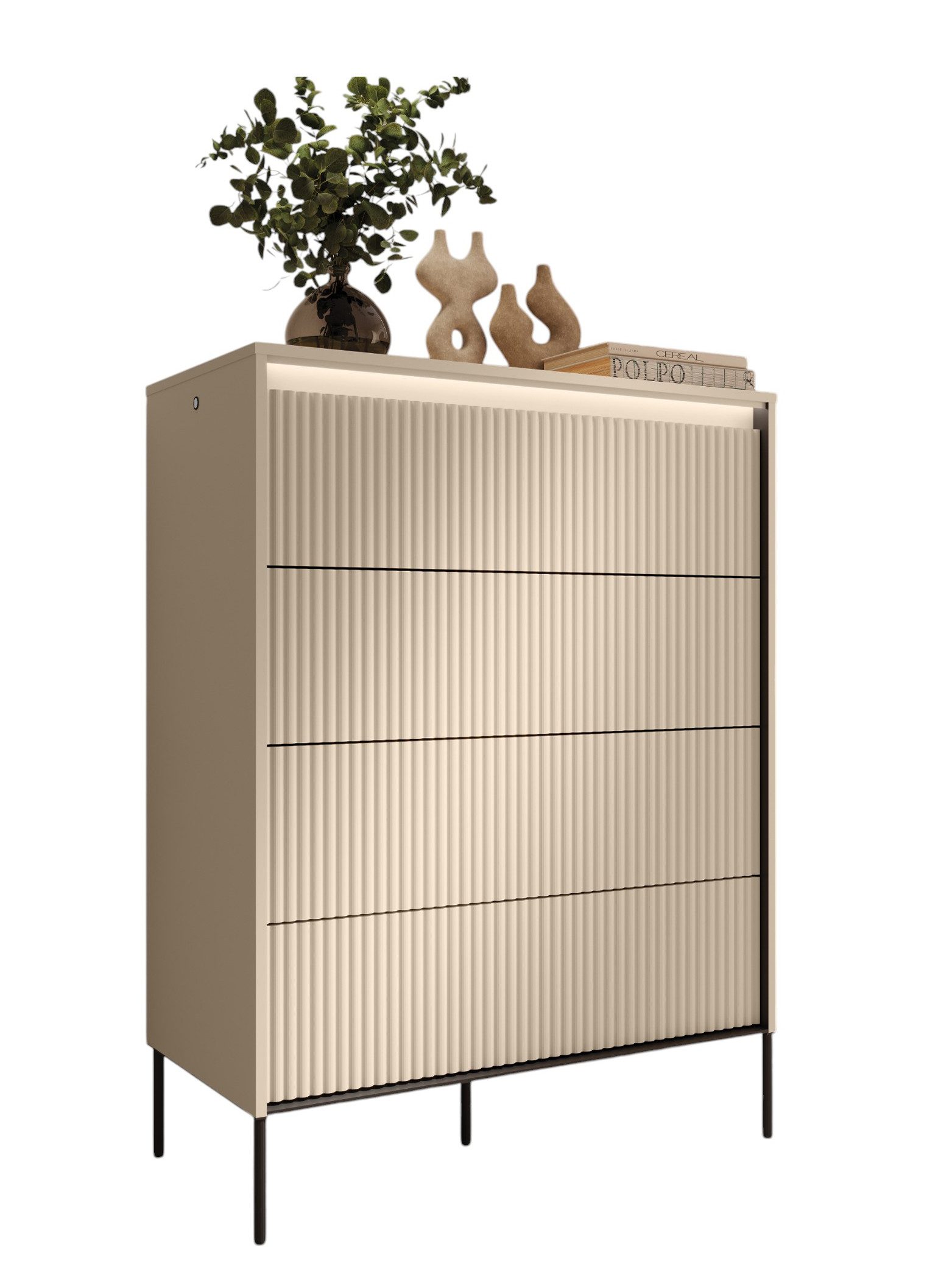Compleo Kommode mit 4 Schubladen FLORE, Geräumig, modern und funktional, Schubladenschrank mit LED-Beleuchtung