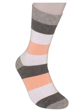 Die Sockenbude Basicsocken KOMFORT - Damensocken (Bund, 5-Paar, weiß rosa orange) mit Piqué-Bund ohne Gummi geringelt