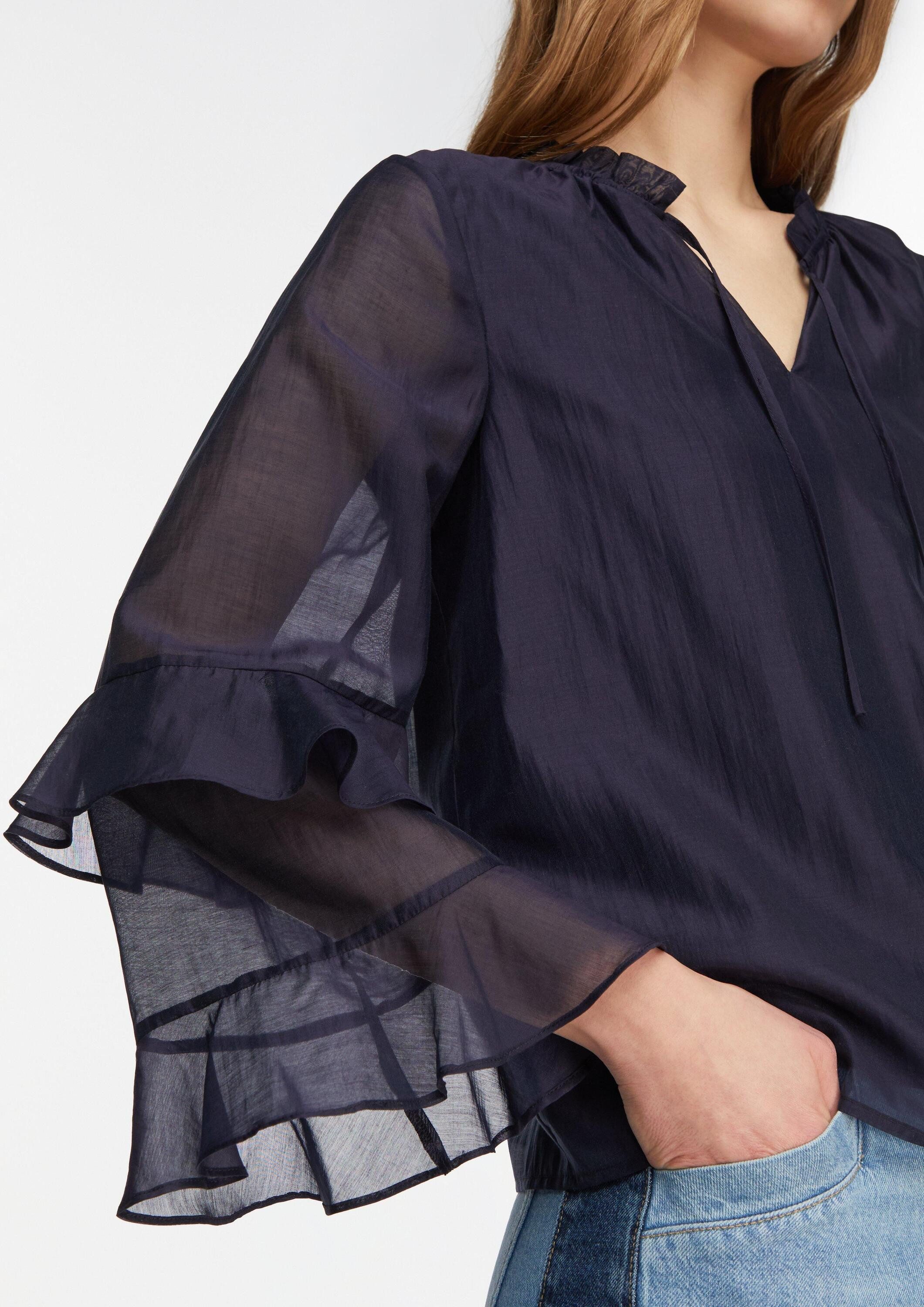 comma Langarmbluse Bluse Lyocell-Bluse mit Volantärmeln