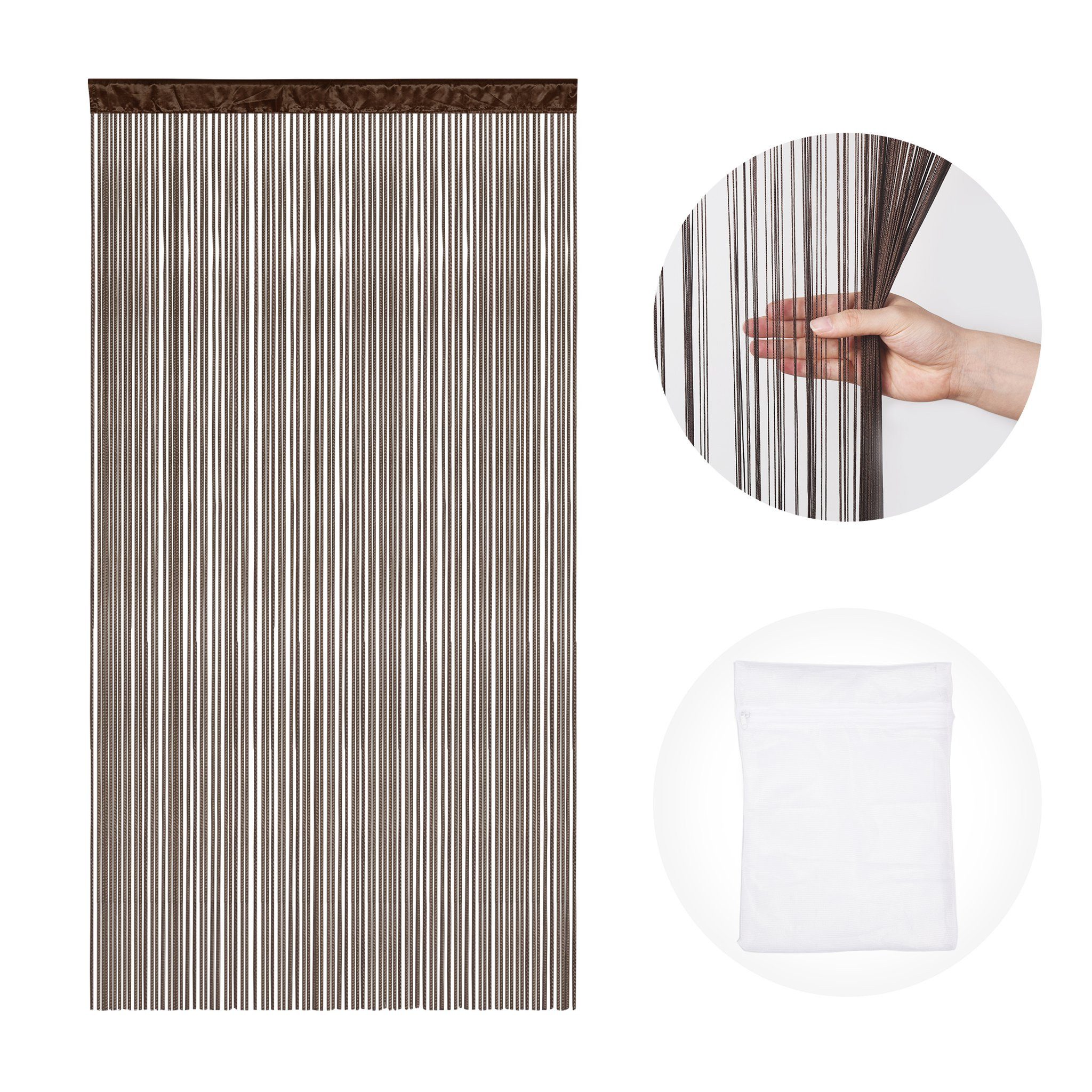 Victoria M. Fadenvorhang Fadenvorhang Balkontür Insektenschutz 100x245 braun LEONORA (1 St), Durchzuglöcher, halbtransparent, Polyester, Raumteiler, Sicht- & Insektenschutz, kürzbar, waschbar, Tunnelzug