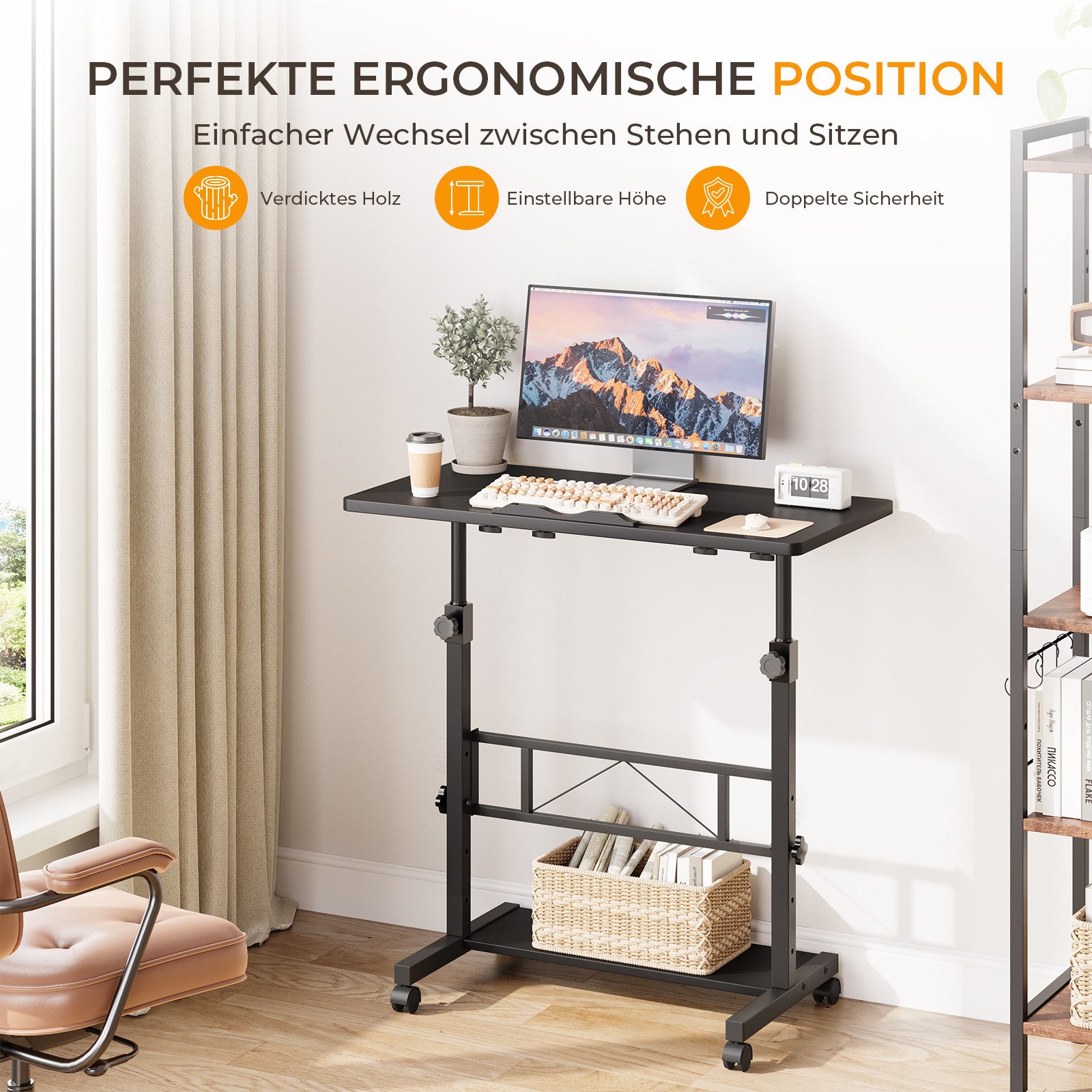 Dripex Schreibtisch höhenverstellbar 80x40cm, mit Rollen und neigbar Tischp günstig online kaufen