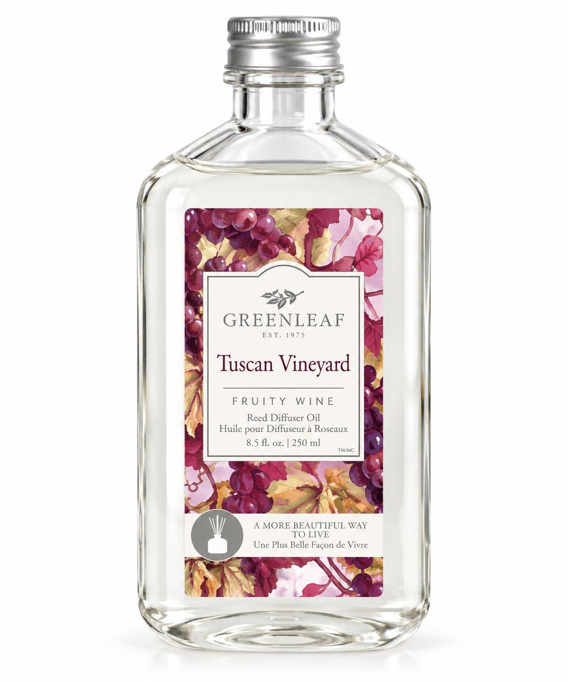 Greenleaf Raumduft Tuscan Vineyard 250 ml (1-St), Reed Diffuser Oil Nachfüller mit Peddigrohr Stäbchen